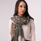 Polly Contrast Heart Scarf In Khaki