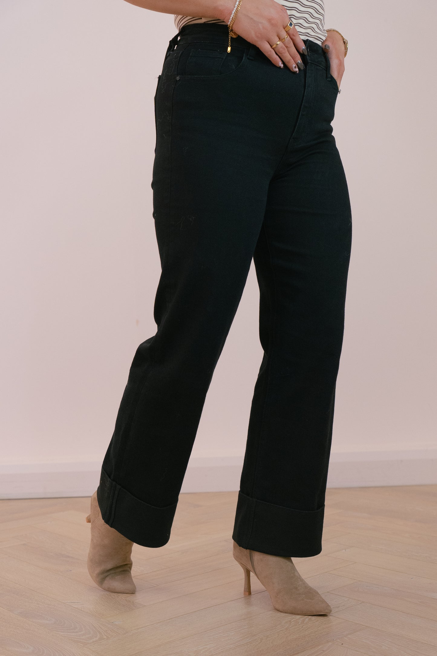 Love Laura Turn Up Jeans In True Black