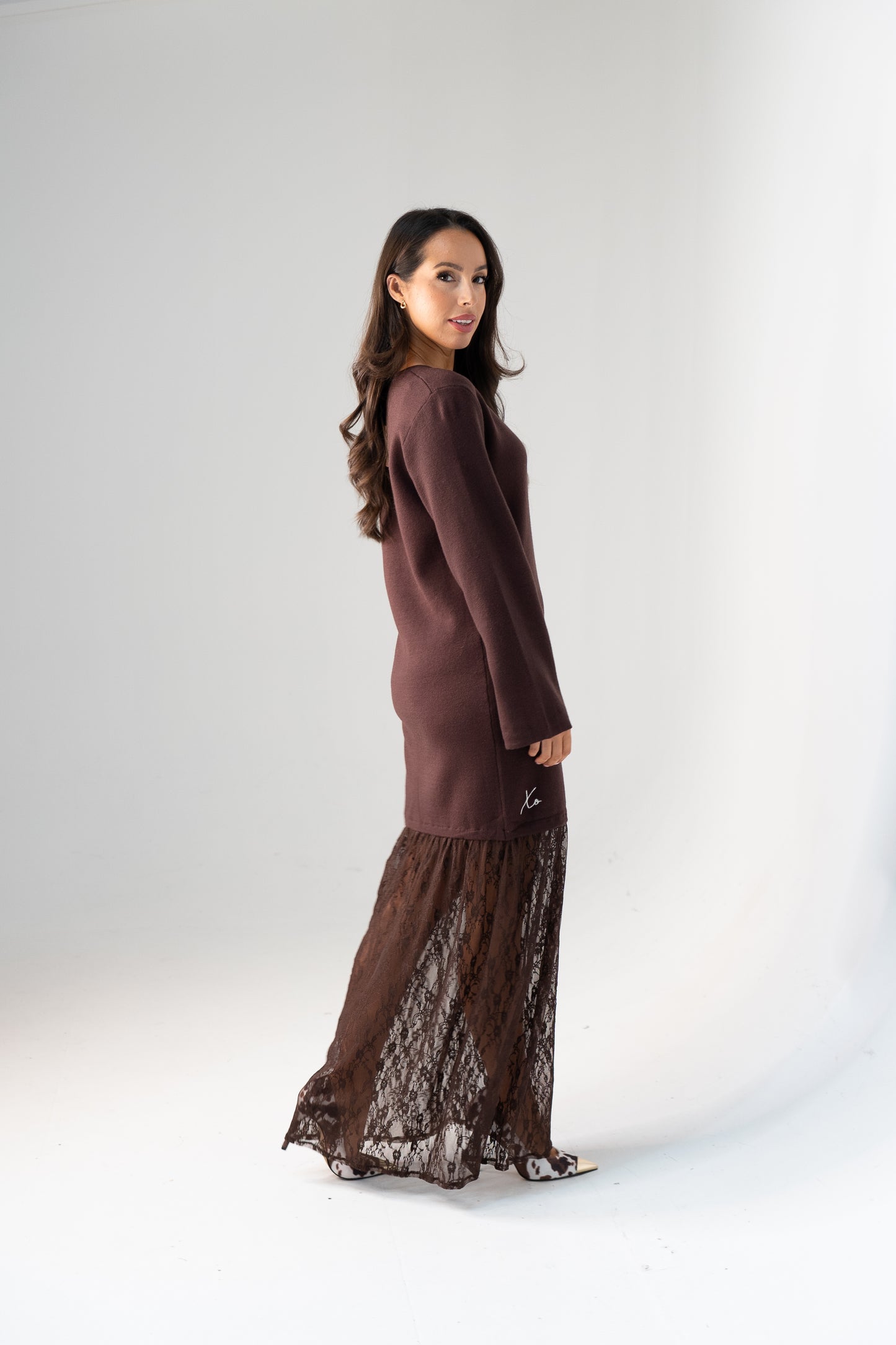 Love Laura Contrast Knit Dress In Chocolate