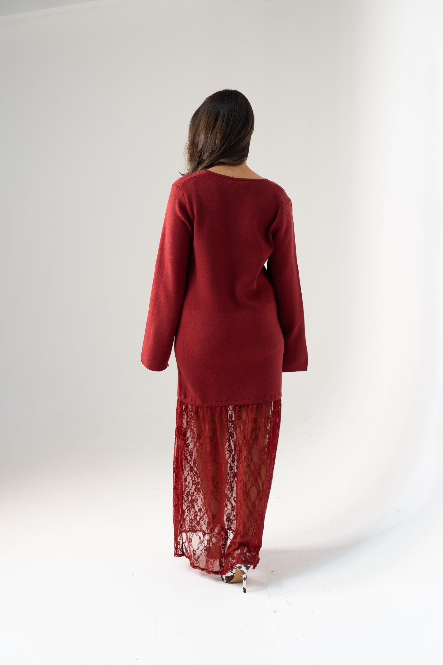 Love Laura Contrast Knit Dress In Burgundy