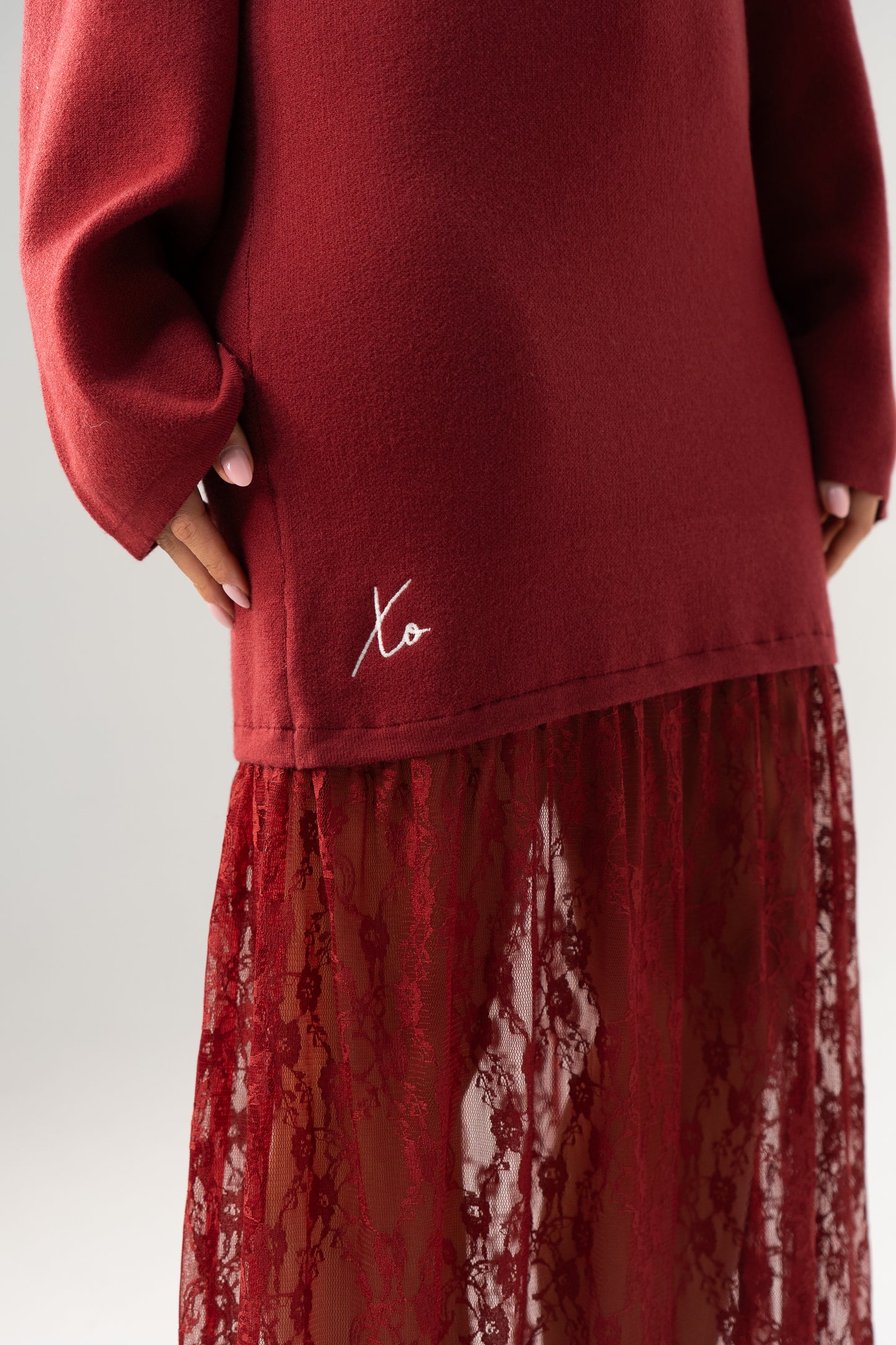 Love Laura Contrast Knit Dress In Burgundy