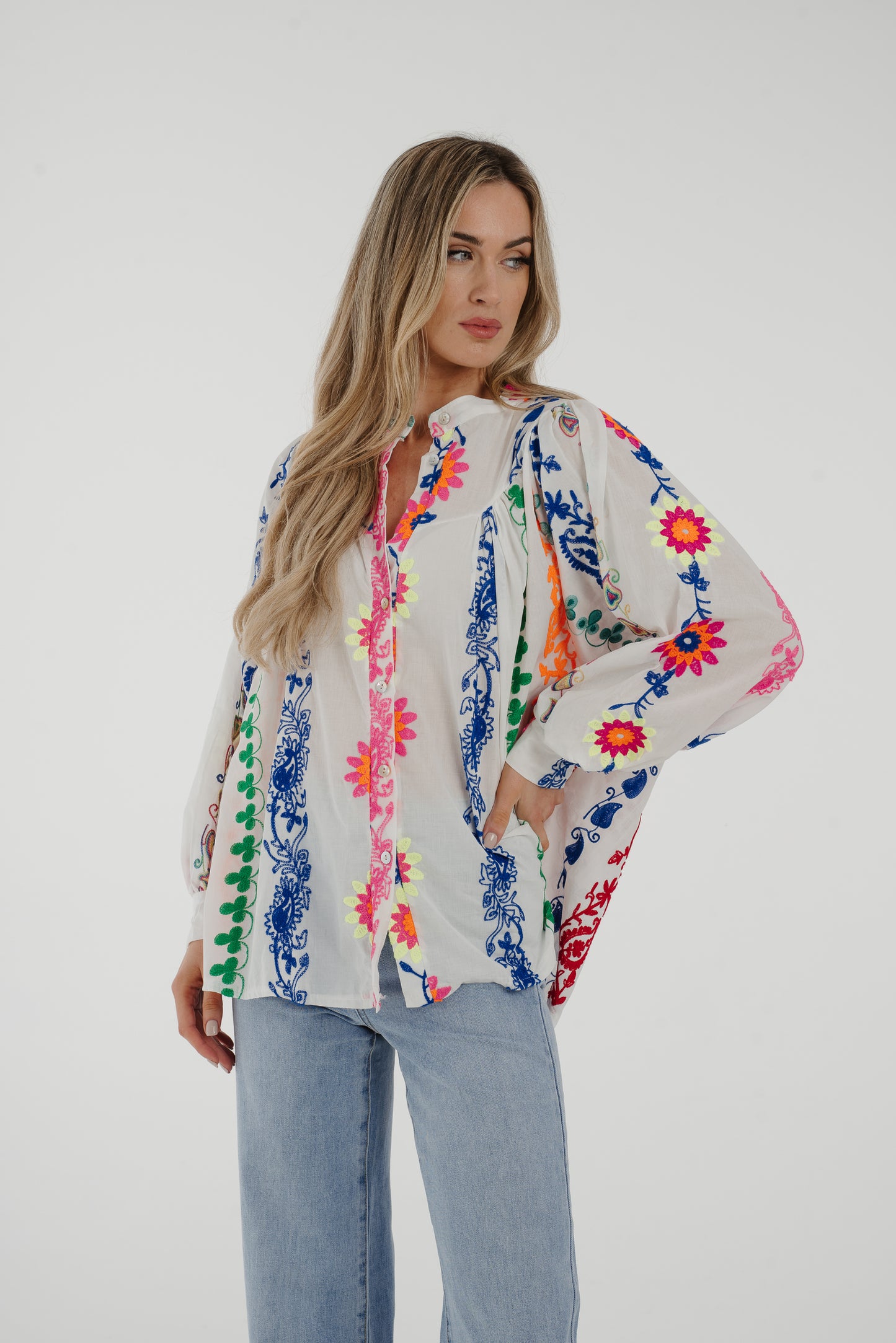 Indie Multi Embroidered Blouse In White