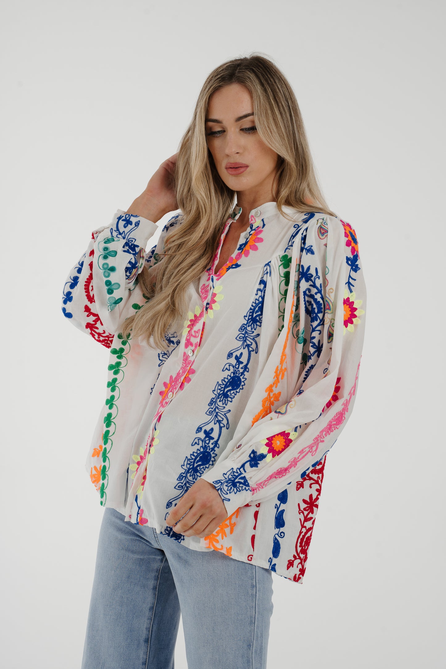 Indie Multi Embroidered Blouse In White