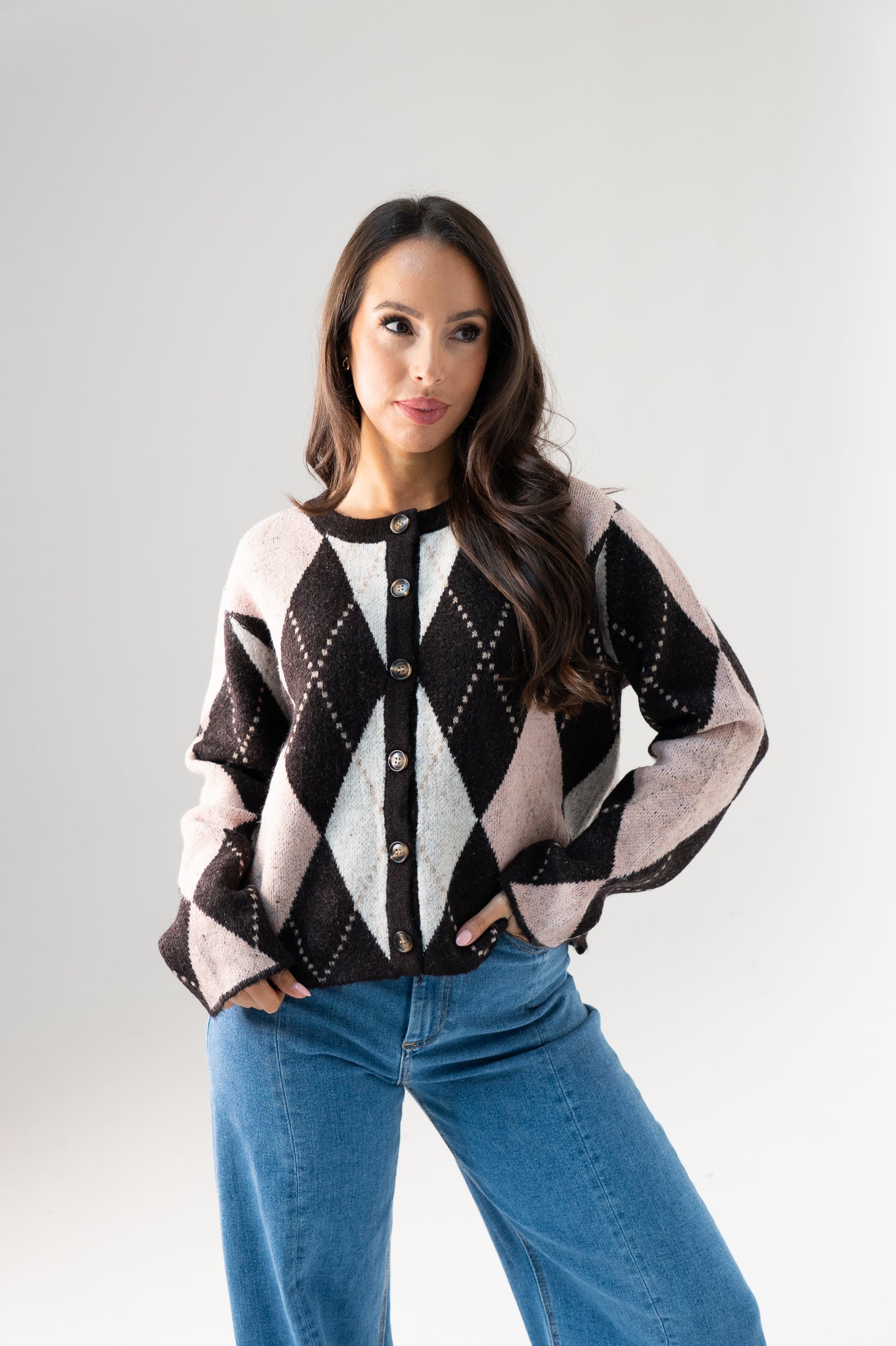 Millie Diamond Knit Cardigan In Pink Mix