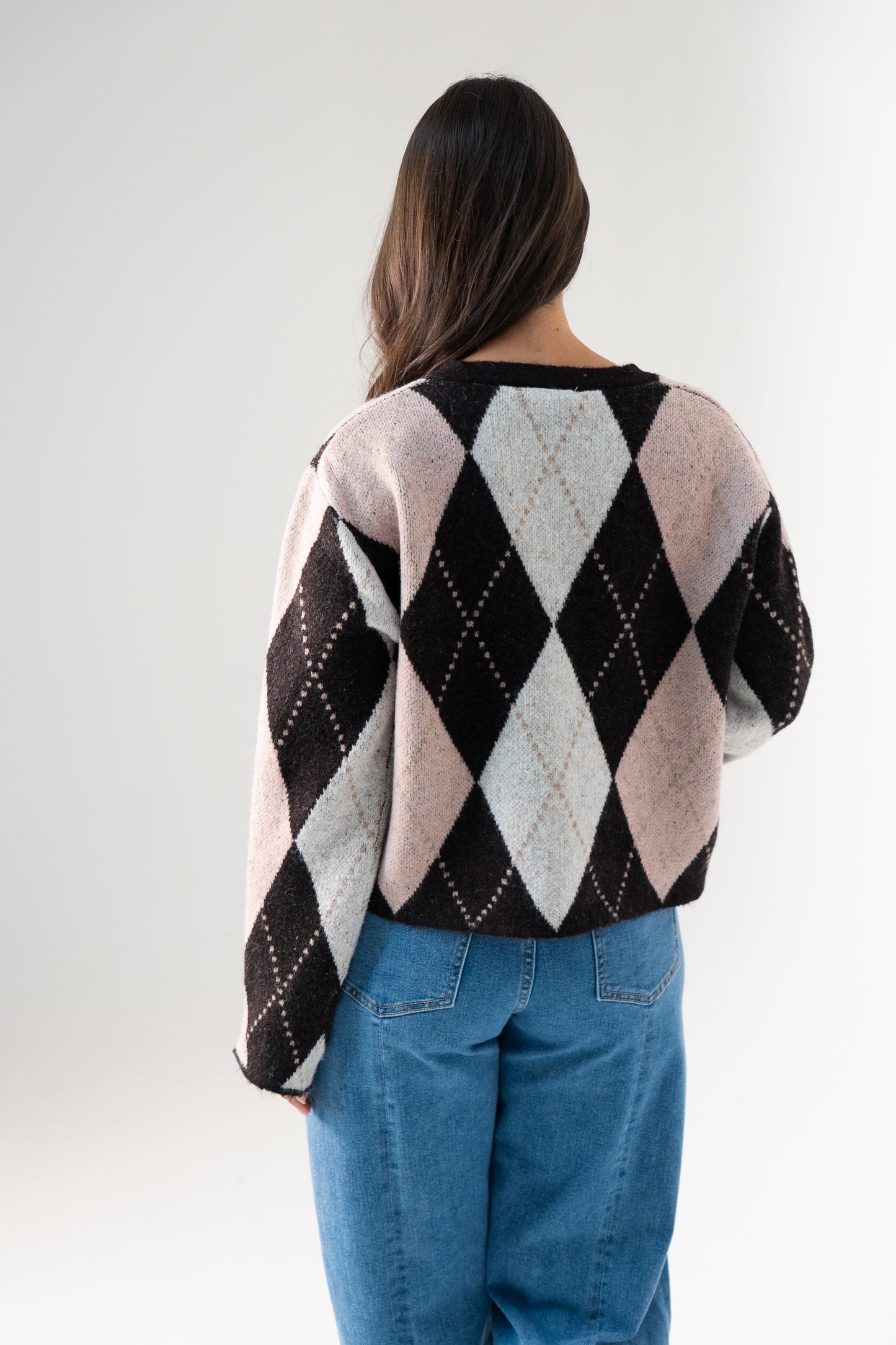 Millie Diamond Knit Cardigan In Pink Mix