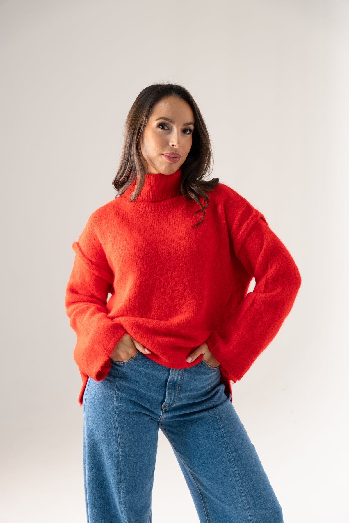 Kendra Polo Neck Jumper In Red