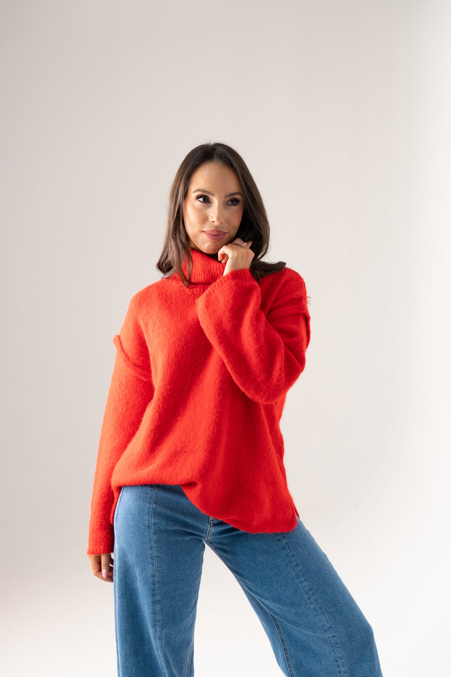 Kendra Polo Neck Jumper In Red