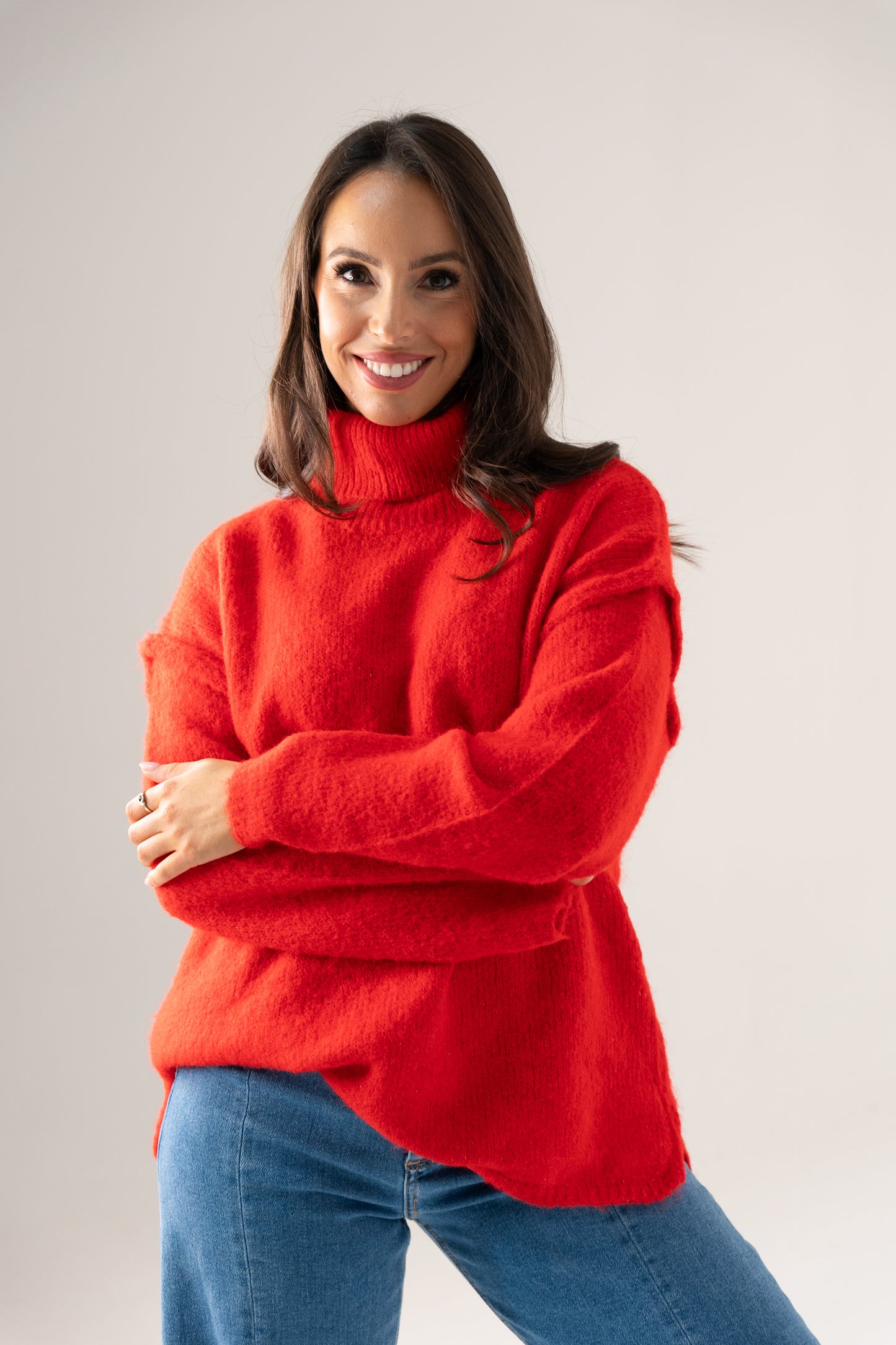 Kendra Polo Neck Jumper In Red