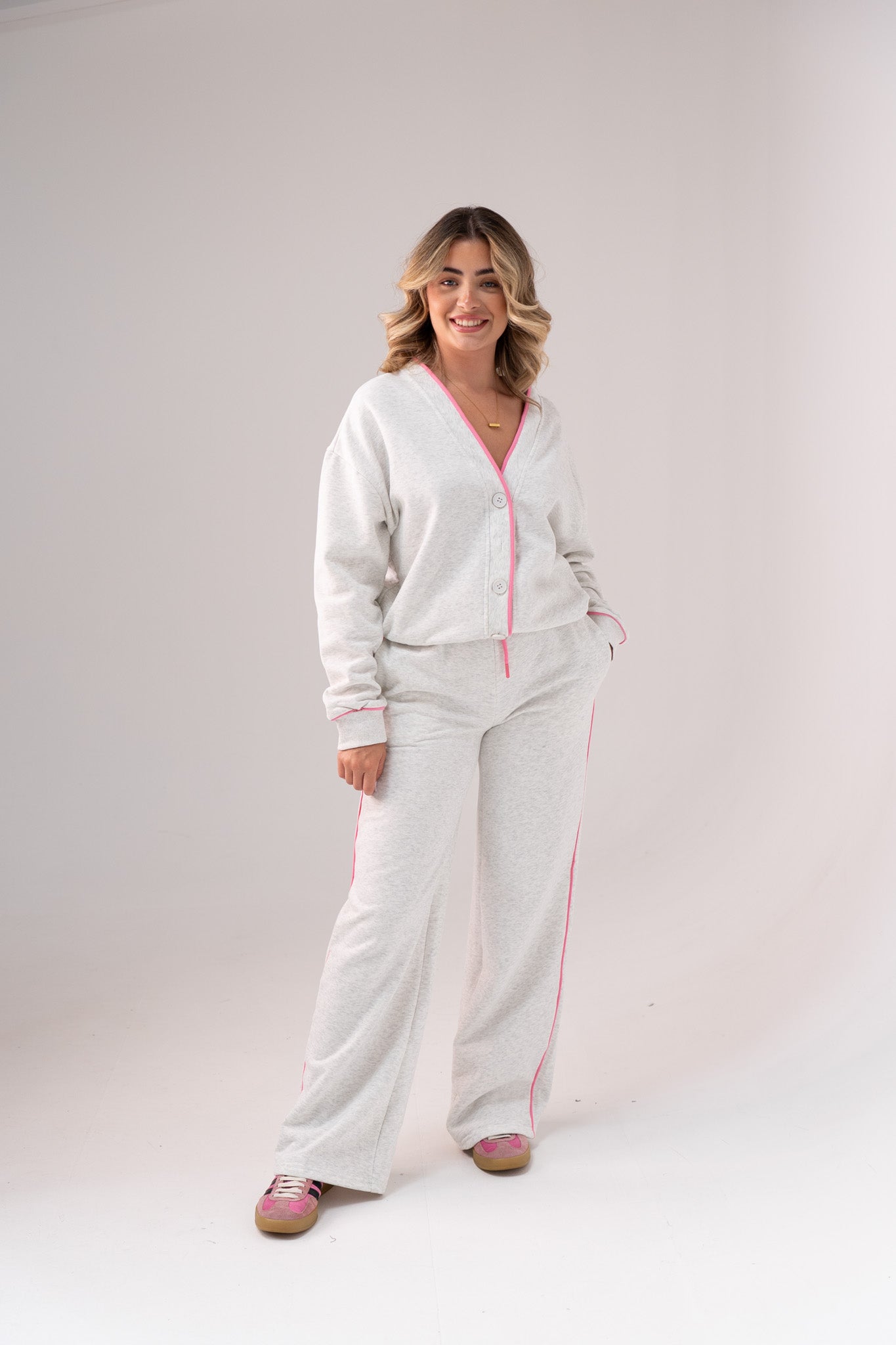 Love Laura Pink Trim Trousers In Grey