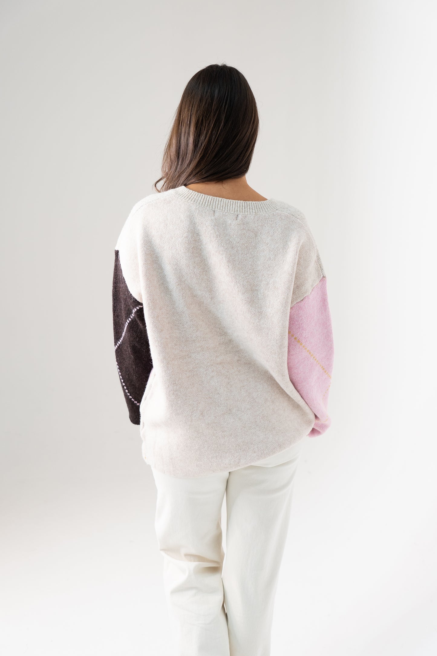 Ella Diamond Knit Jumper In Pink Mix