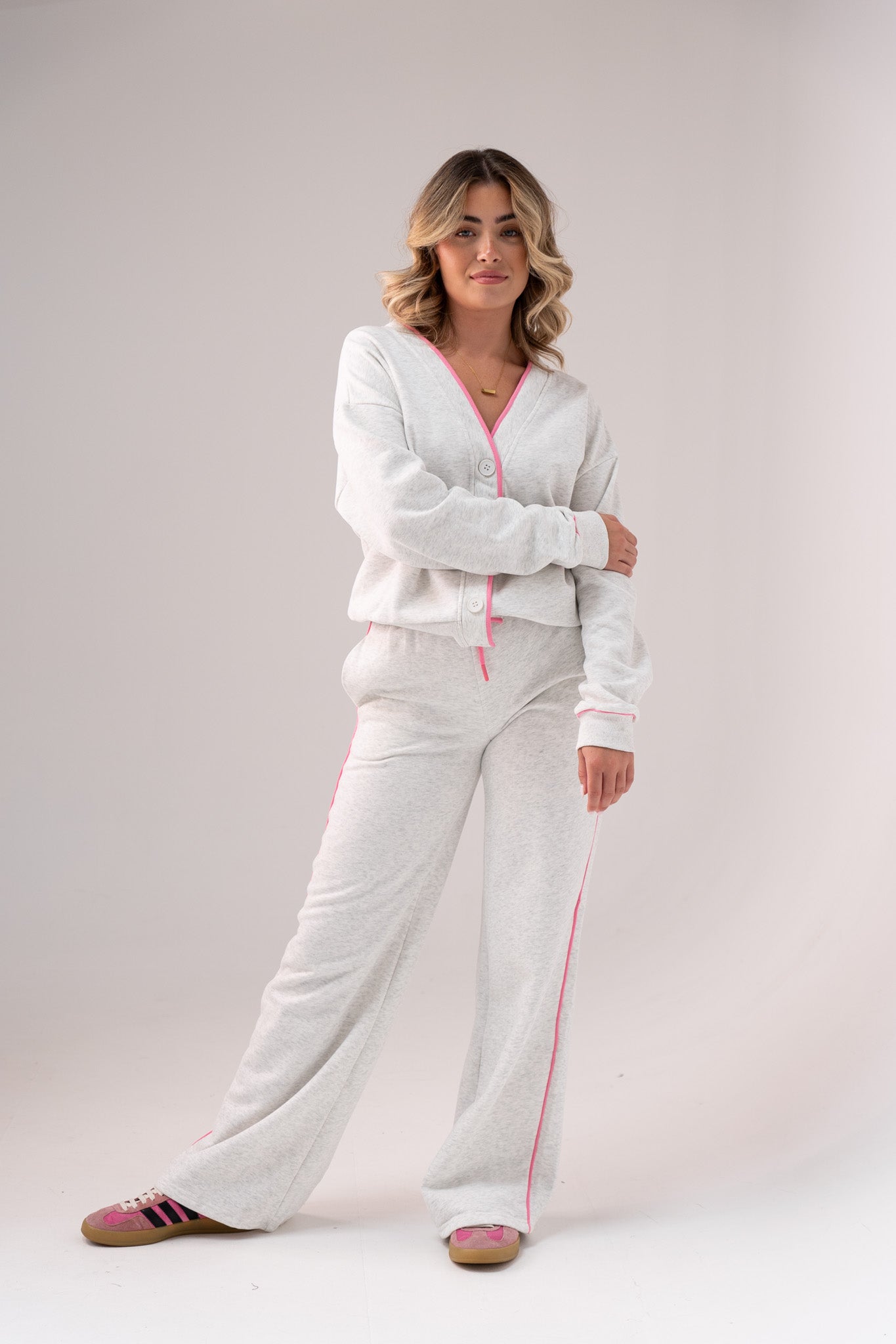 Love Laura Pink Trim Trousers In Grey