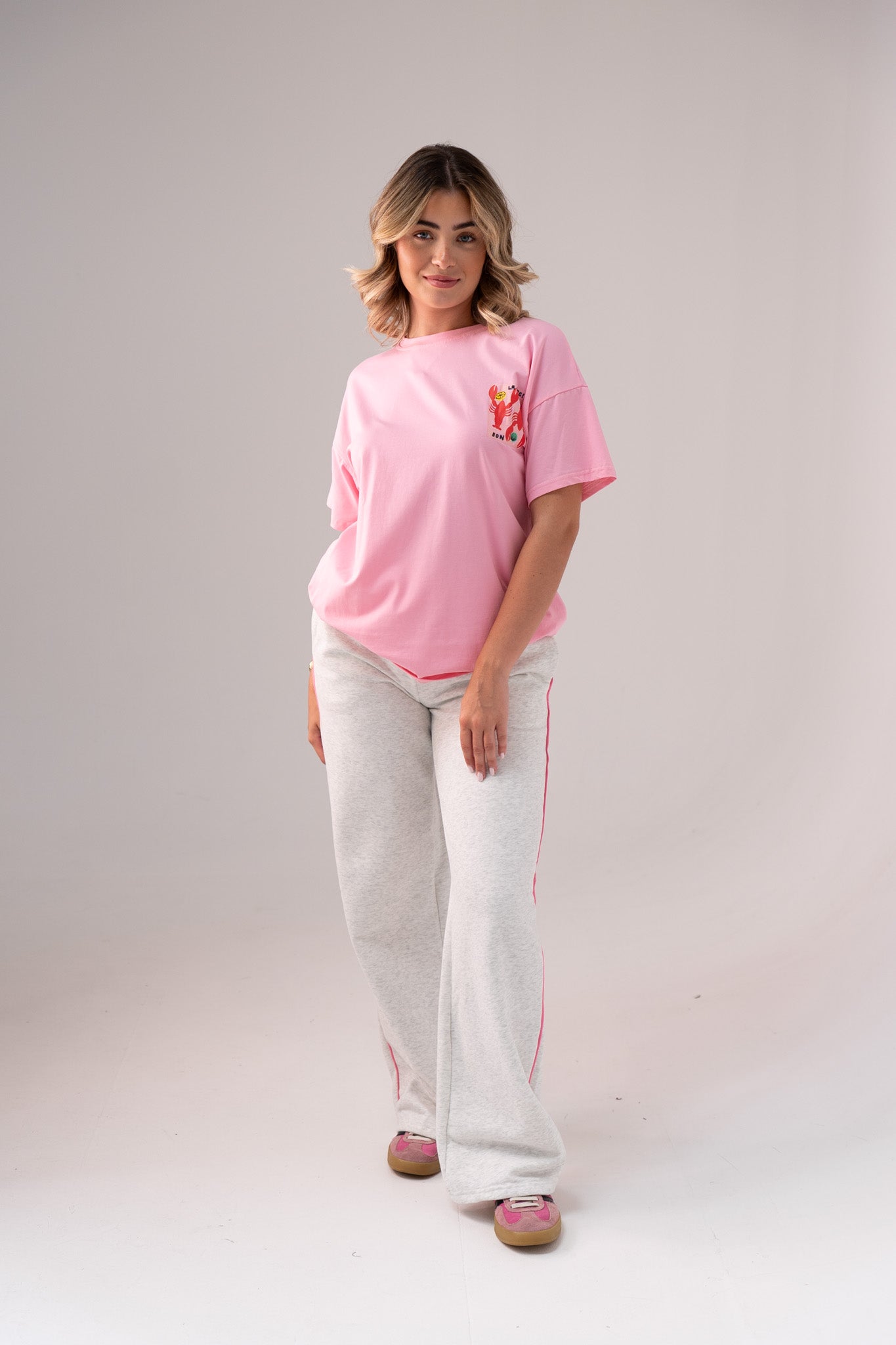Love Laura Pink Trim Trousers In Grey