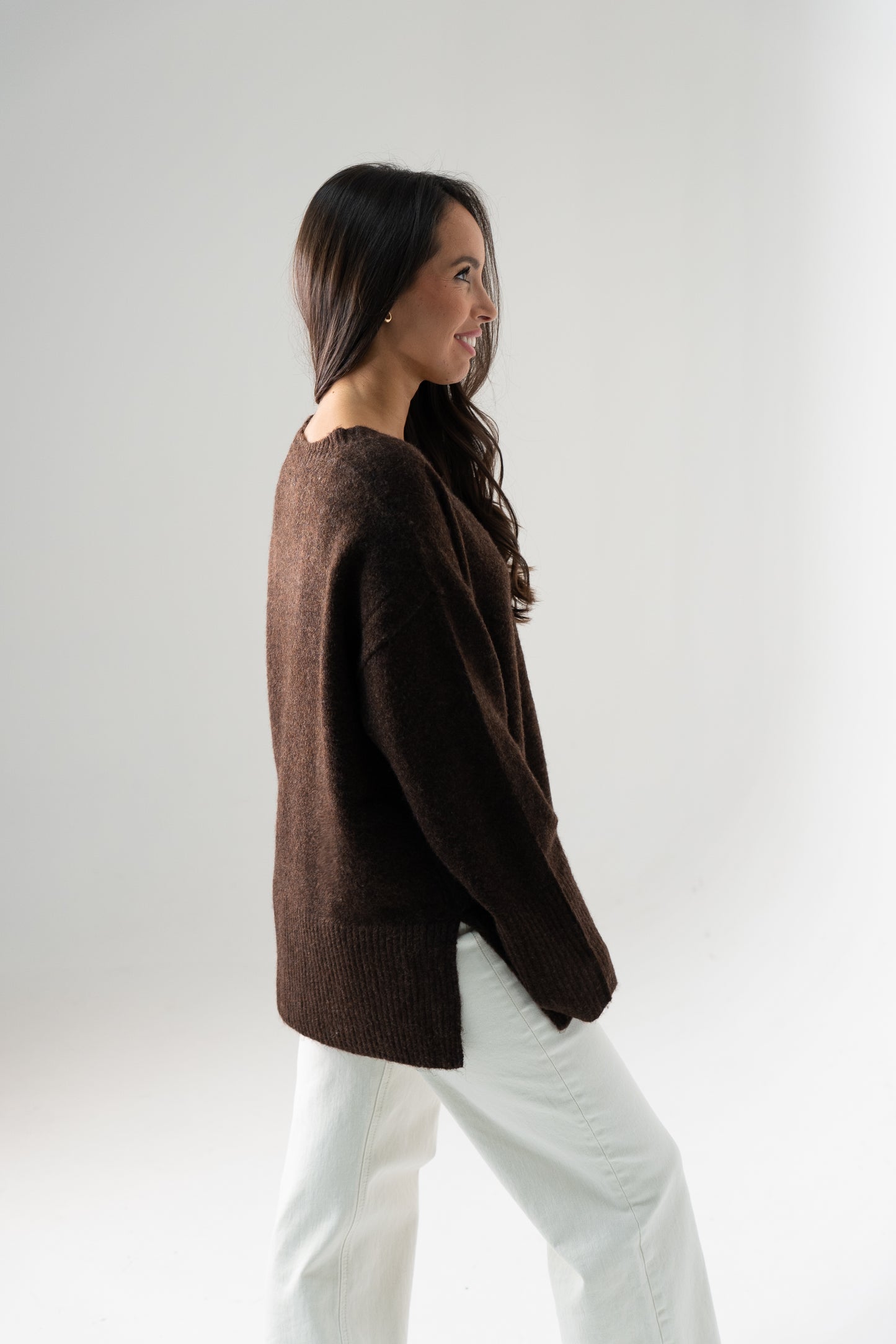 Ella V-Neck Jumper In Chocolate