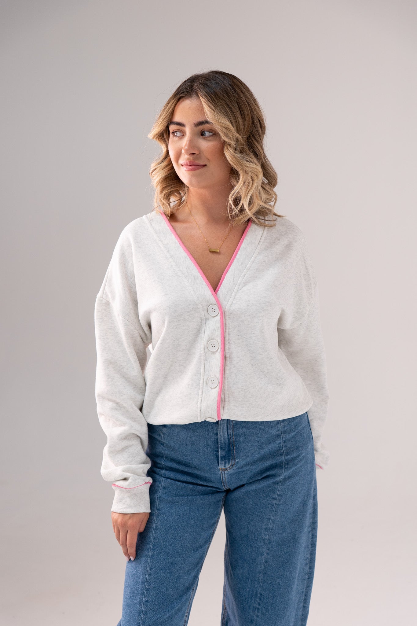 Love Laura Pink Trim Jacket In Grey