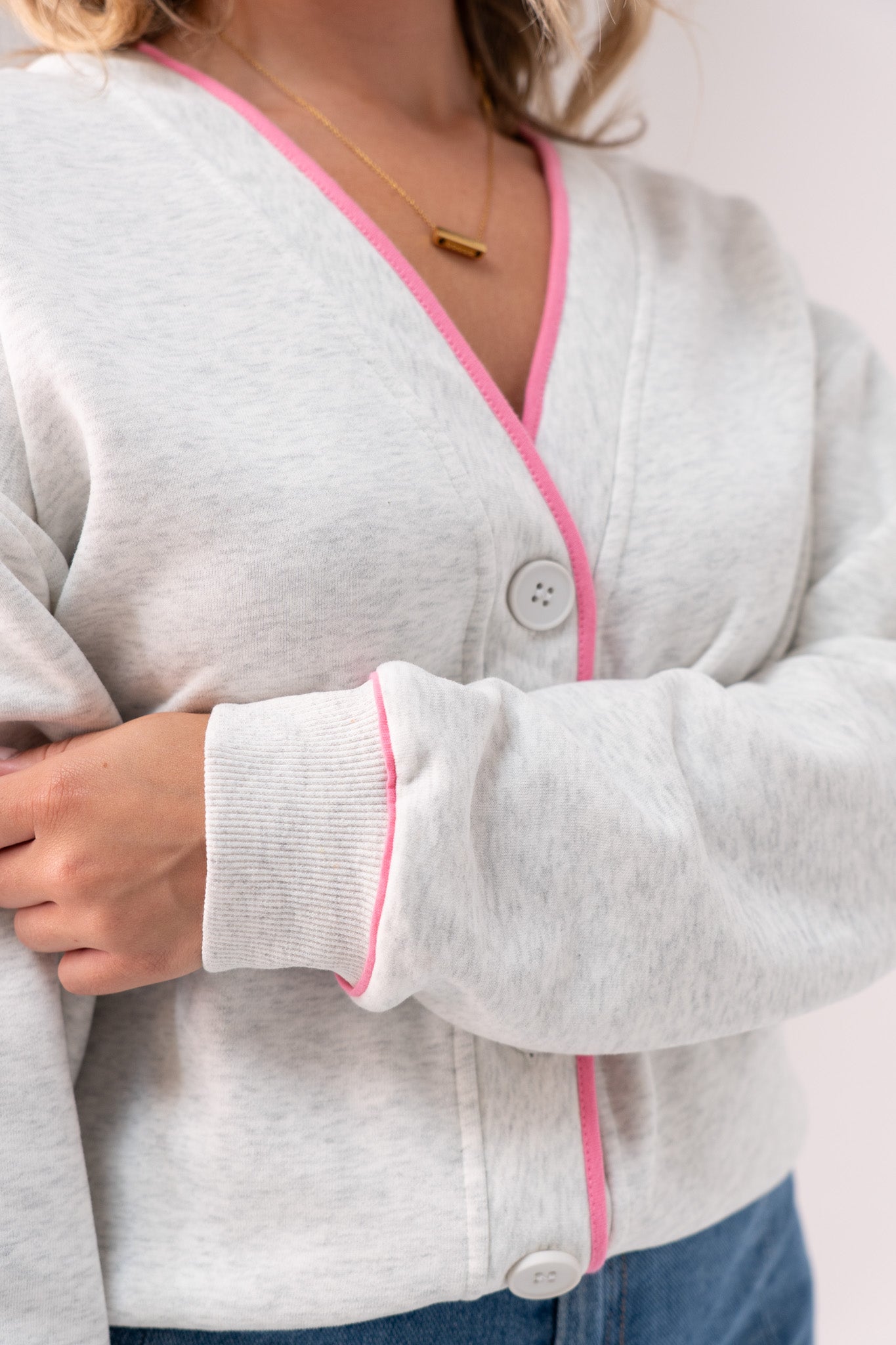 Love Laura Pink Trim Jacket In Grey