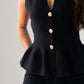 Kendra Split Neck Peplum Waistcoat In Black