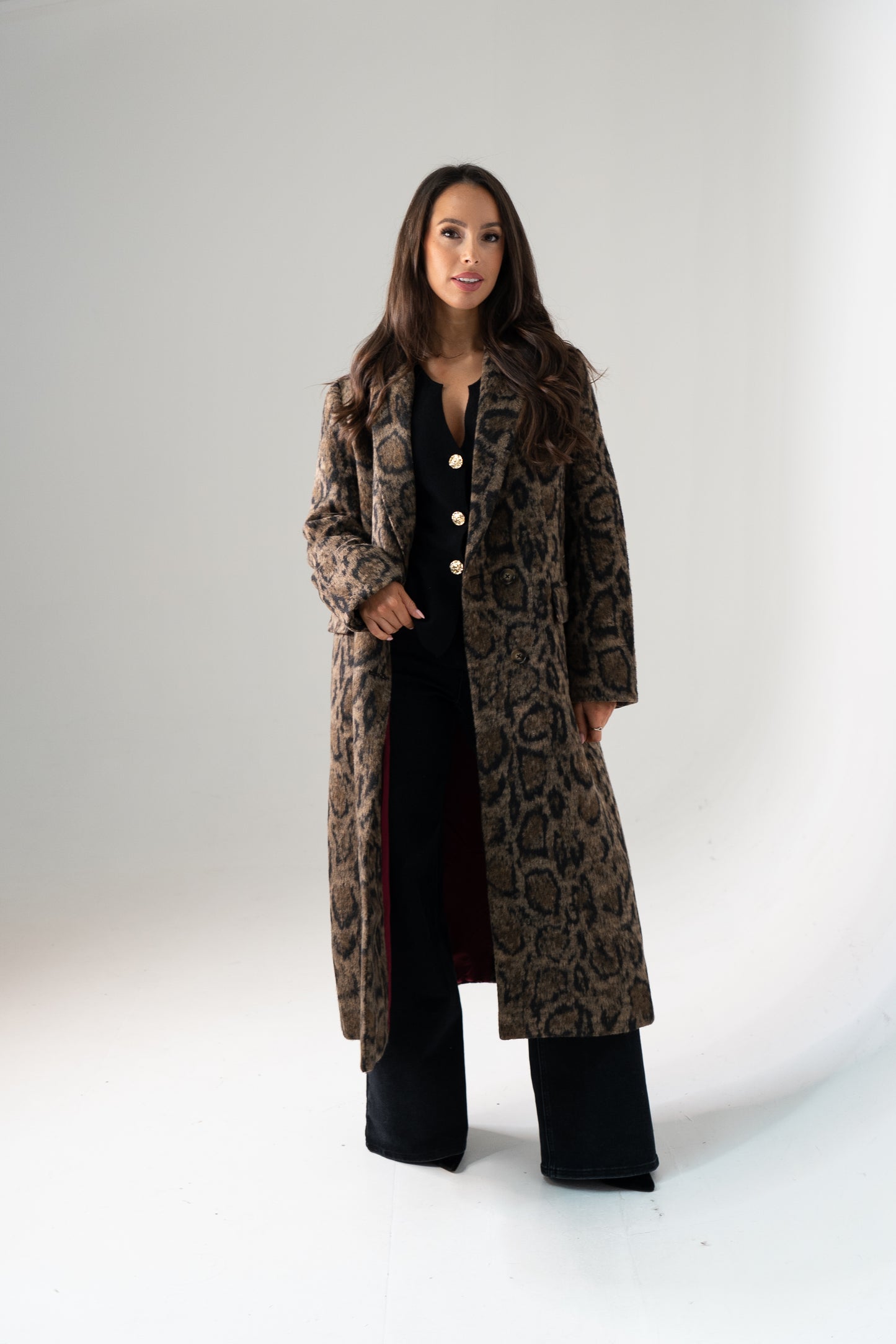 Love Laura Burgundy Lined Coat In Leopard