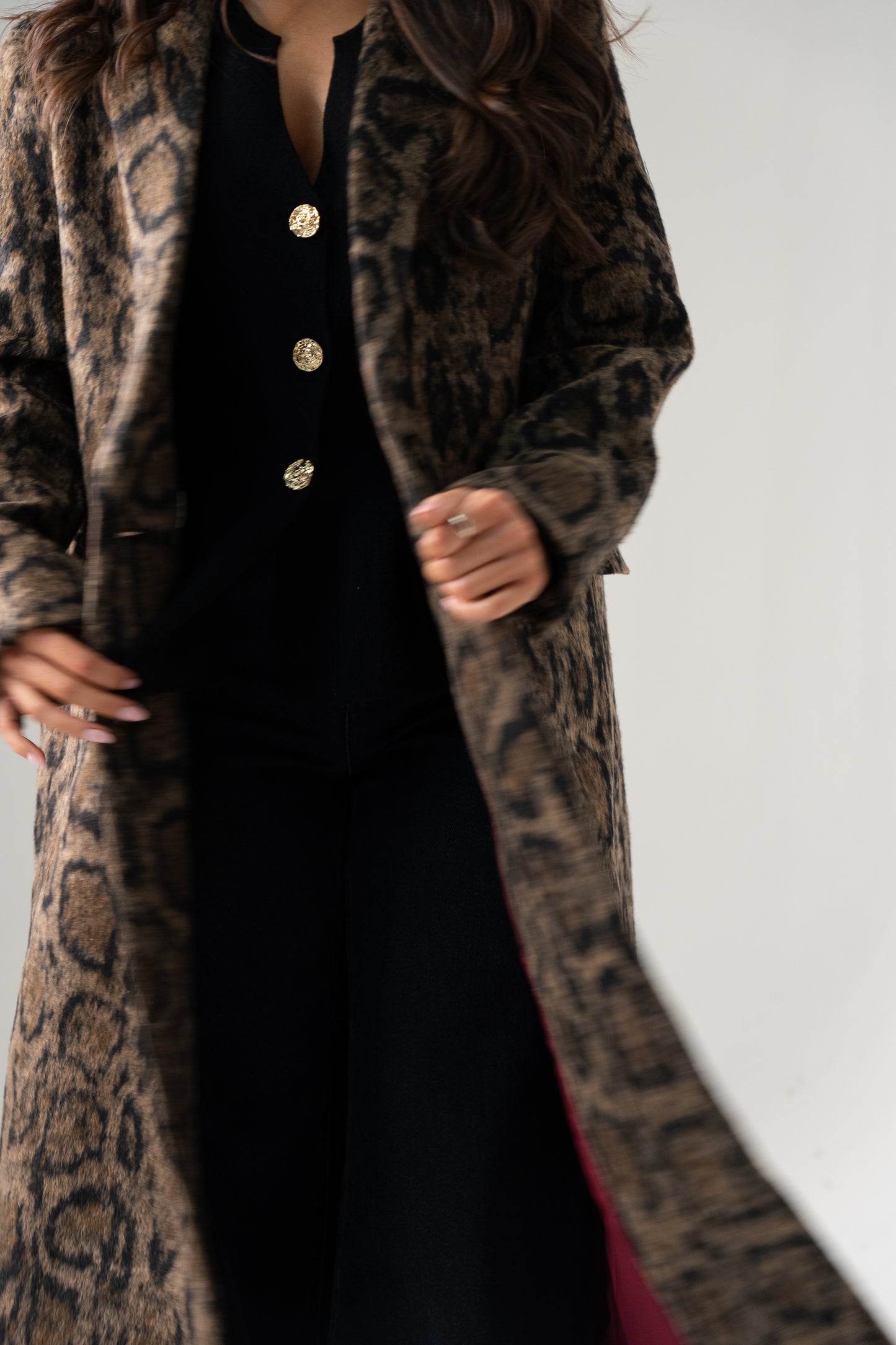 Love Laura Burgundy Lined Coat In Leopard