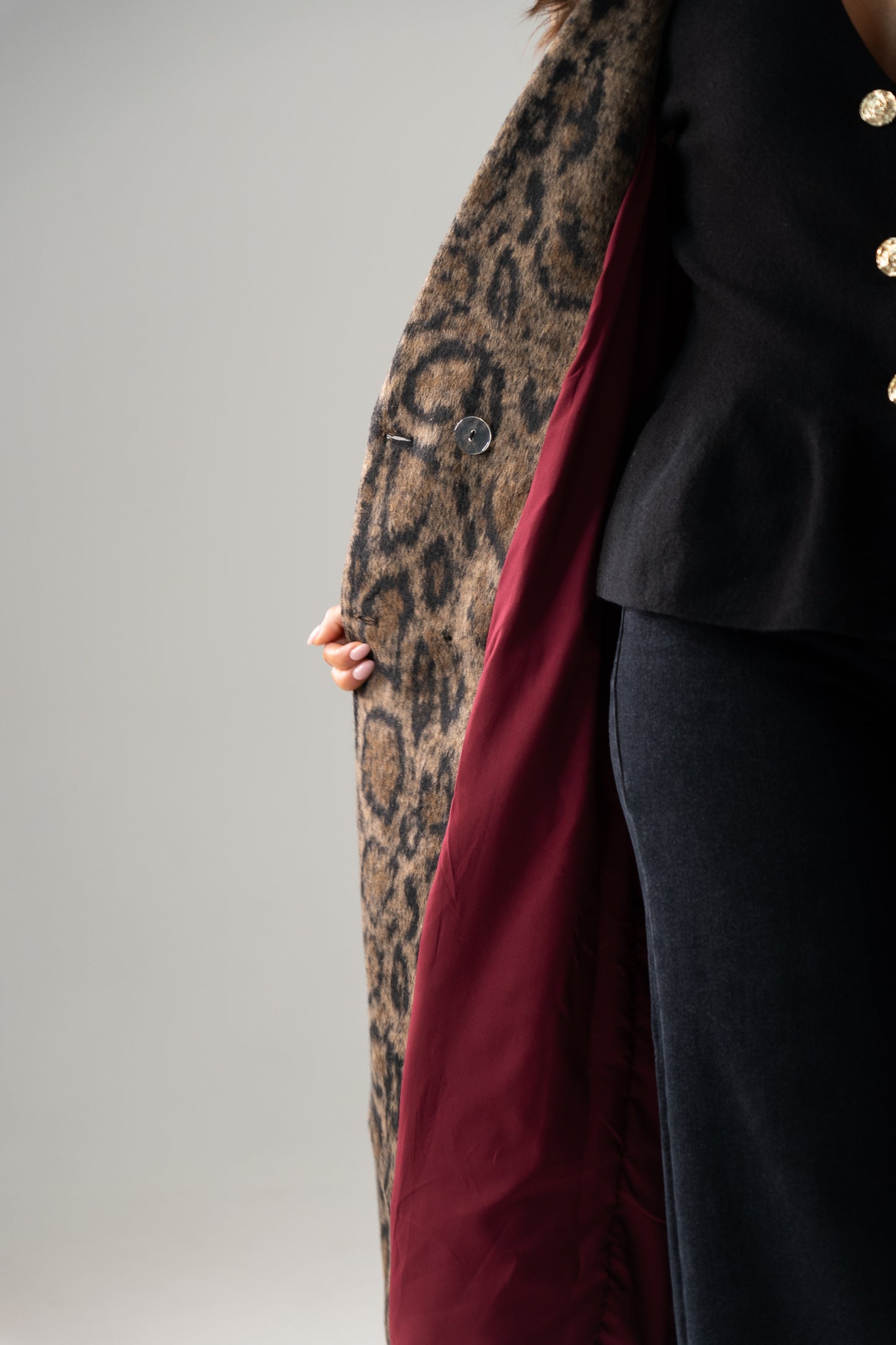 Love Laura Burgundy Lined Coat In Leopard