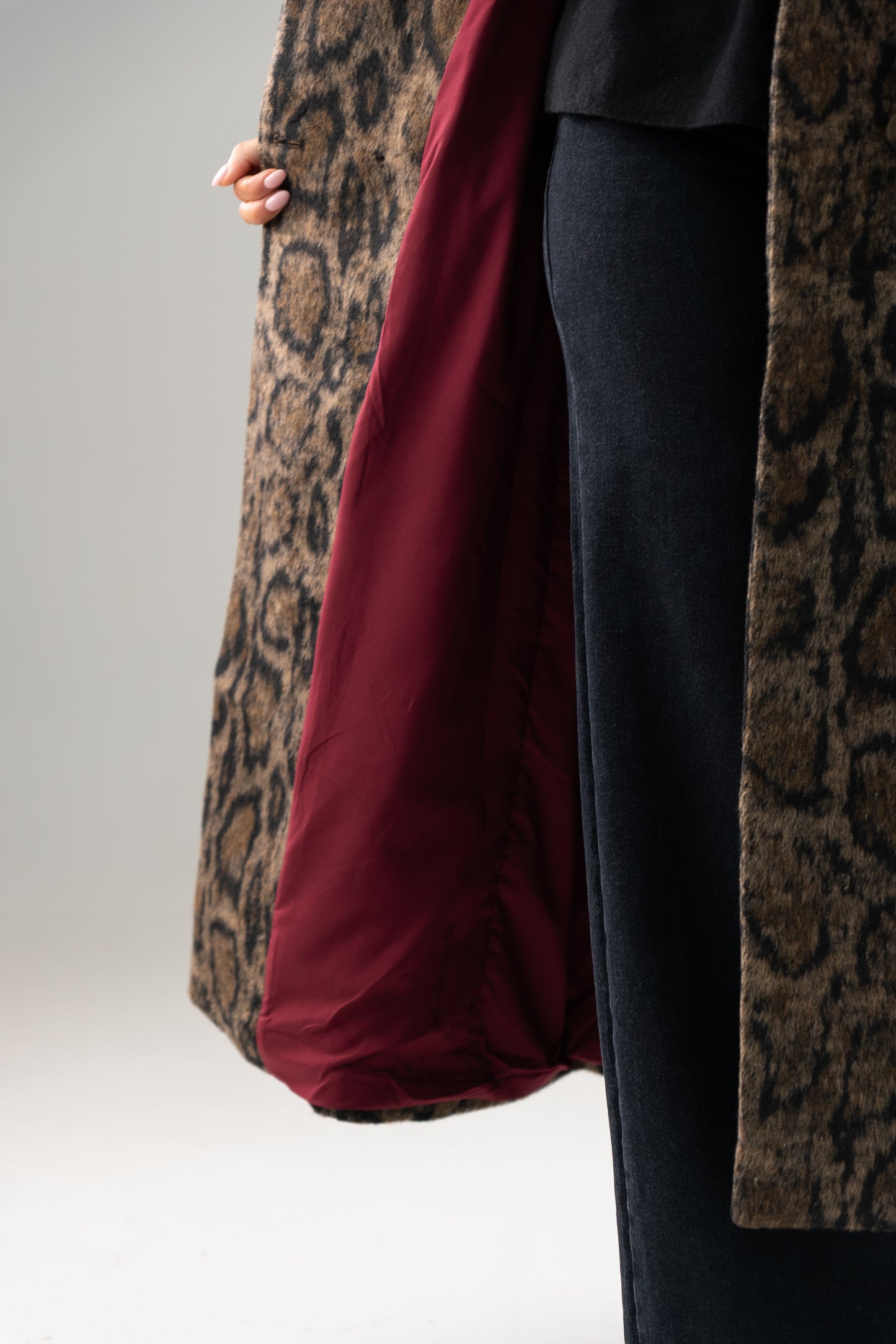 Love Laura Burgundy Lined Coat In Leopard