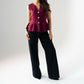 Kendra Split Neck Peplum Waistcoat In Bordeaux