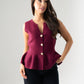 Kendra Split Neck Peplum Waistcoat In Bordeaux