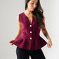 Kendra Split Neck Peplum Waistcoat In Bordeaux