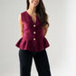 Kendra Split Neck Peplum Waistcoat In Bordeaux