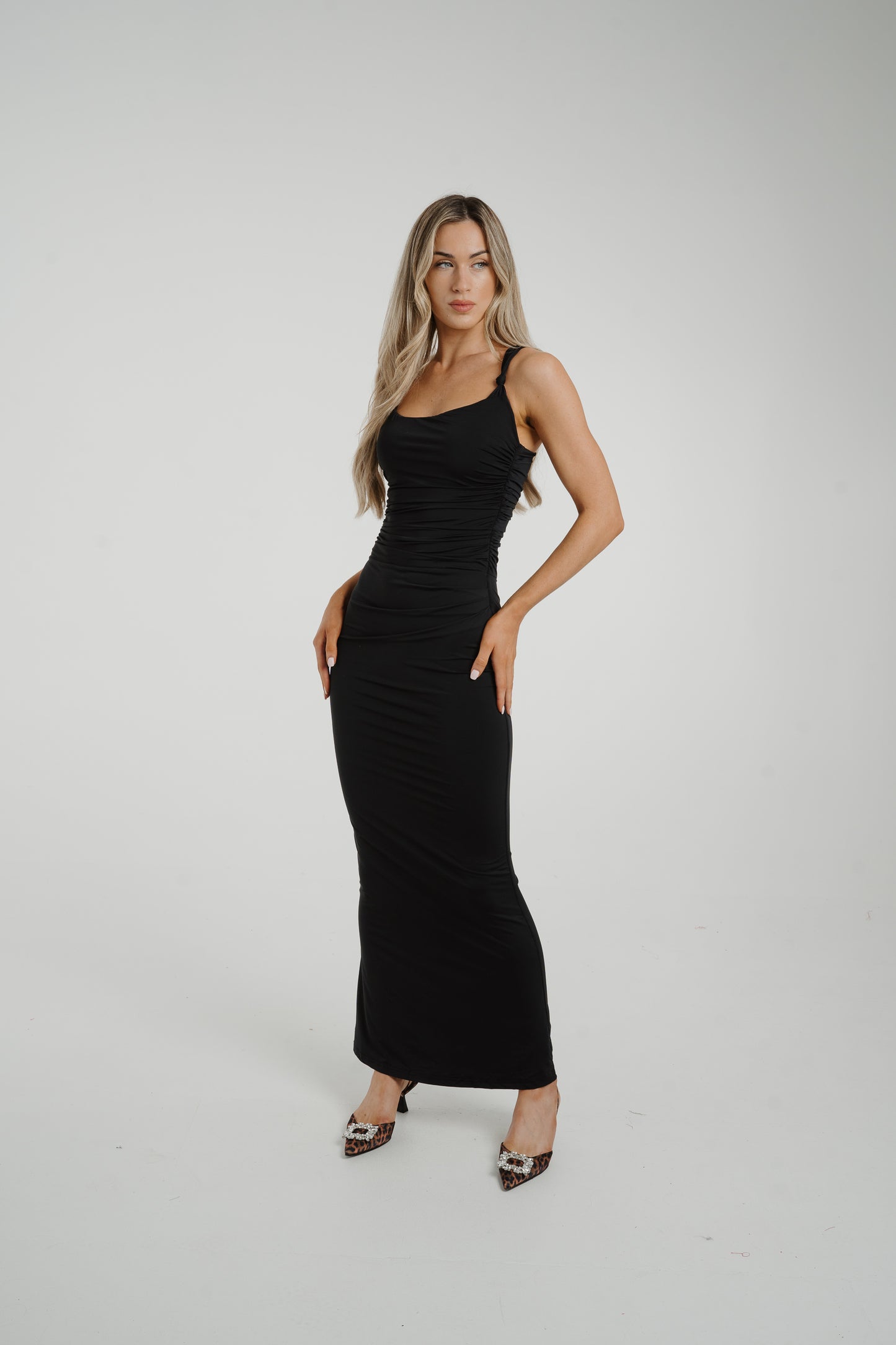 Holly Ruched Maxi Dress In Black