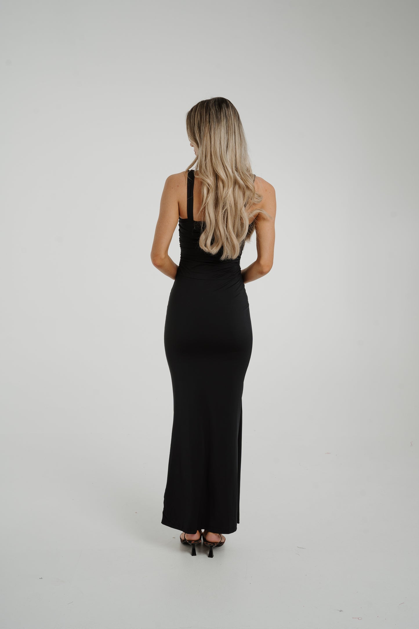 Holly Ruched Maxi Dress In Black