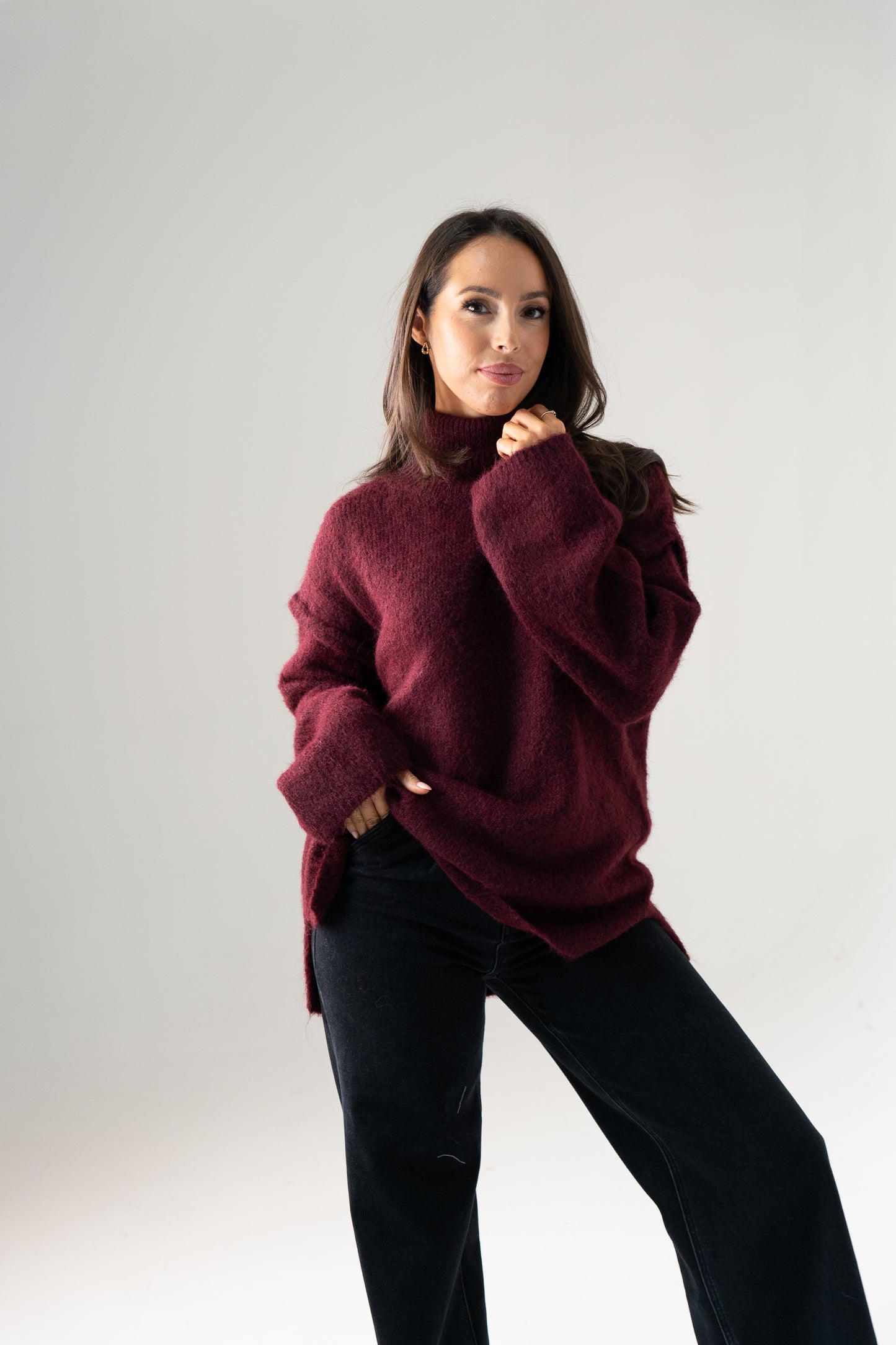 Kendra Polo Neck Jumper In Burgundy