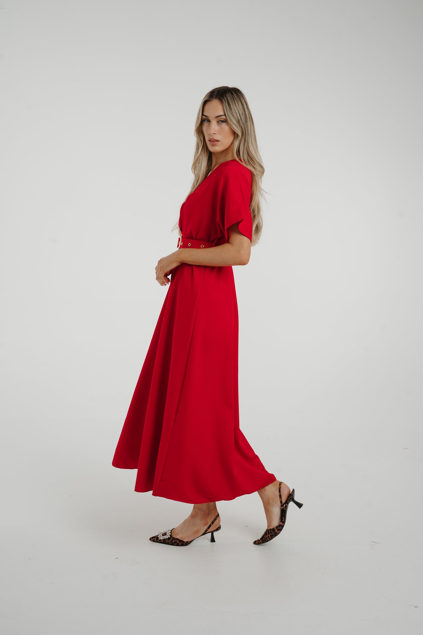 Polly Belted Maxi Dress In Red