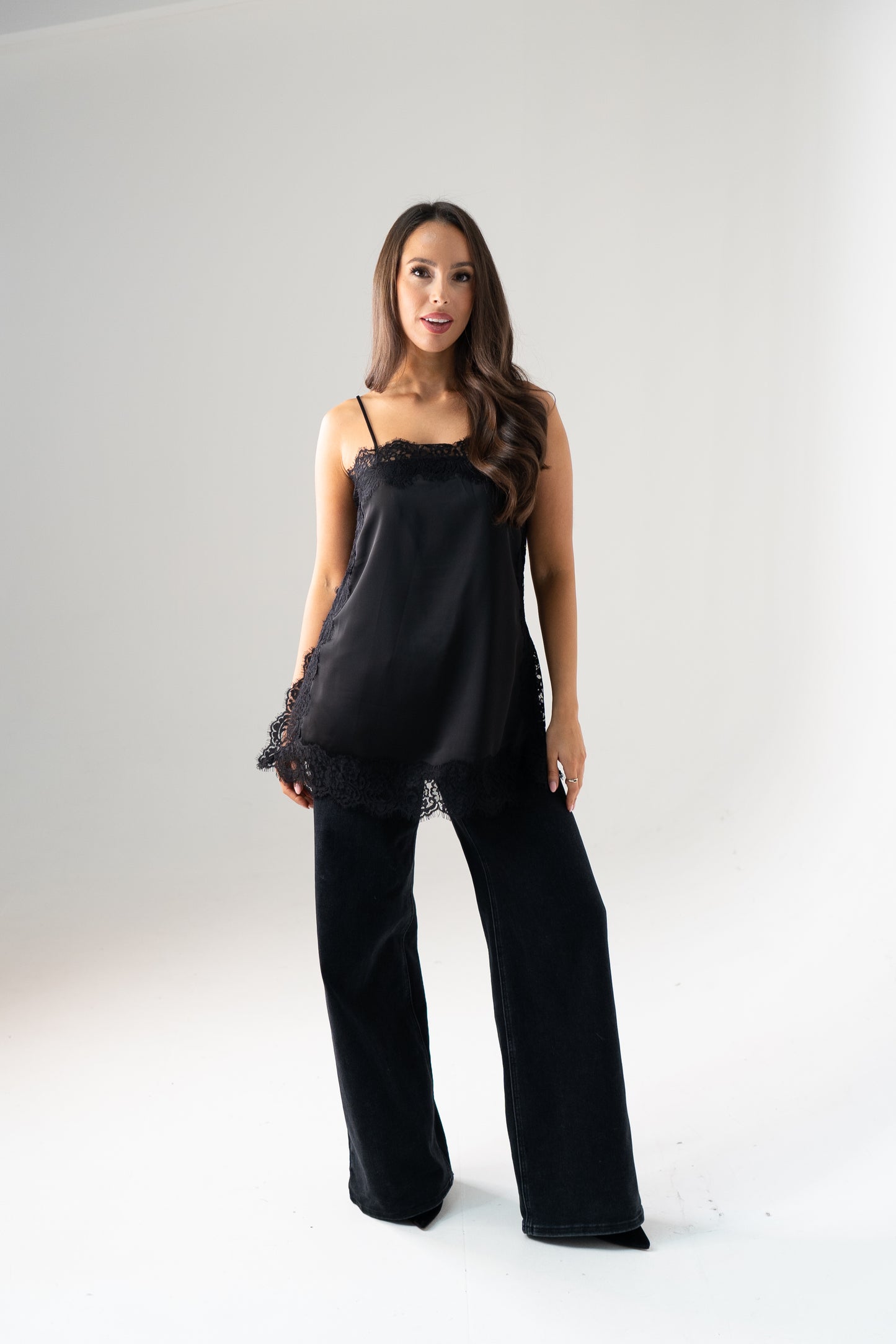 Millie Lace Trim Cami In Black