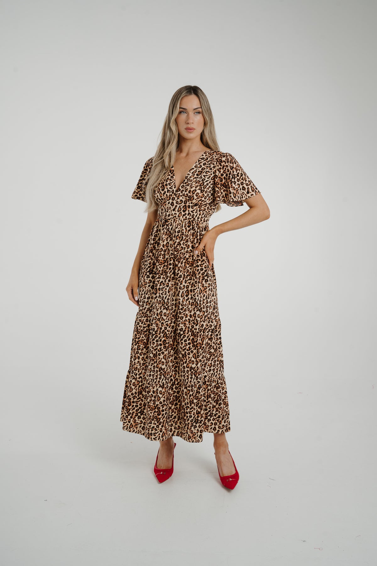 Ally Tiered Midi Dress In Leopard Print
