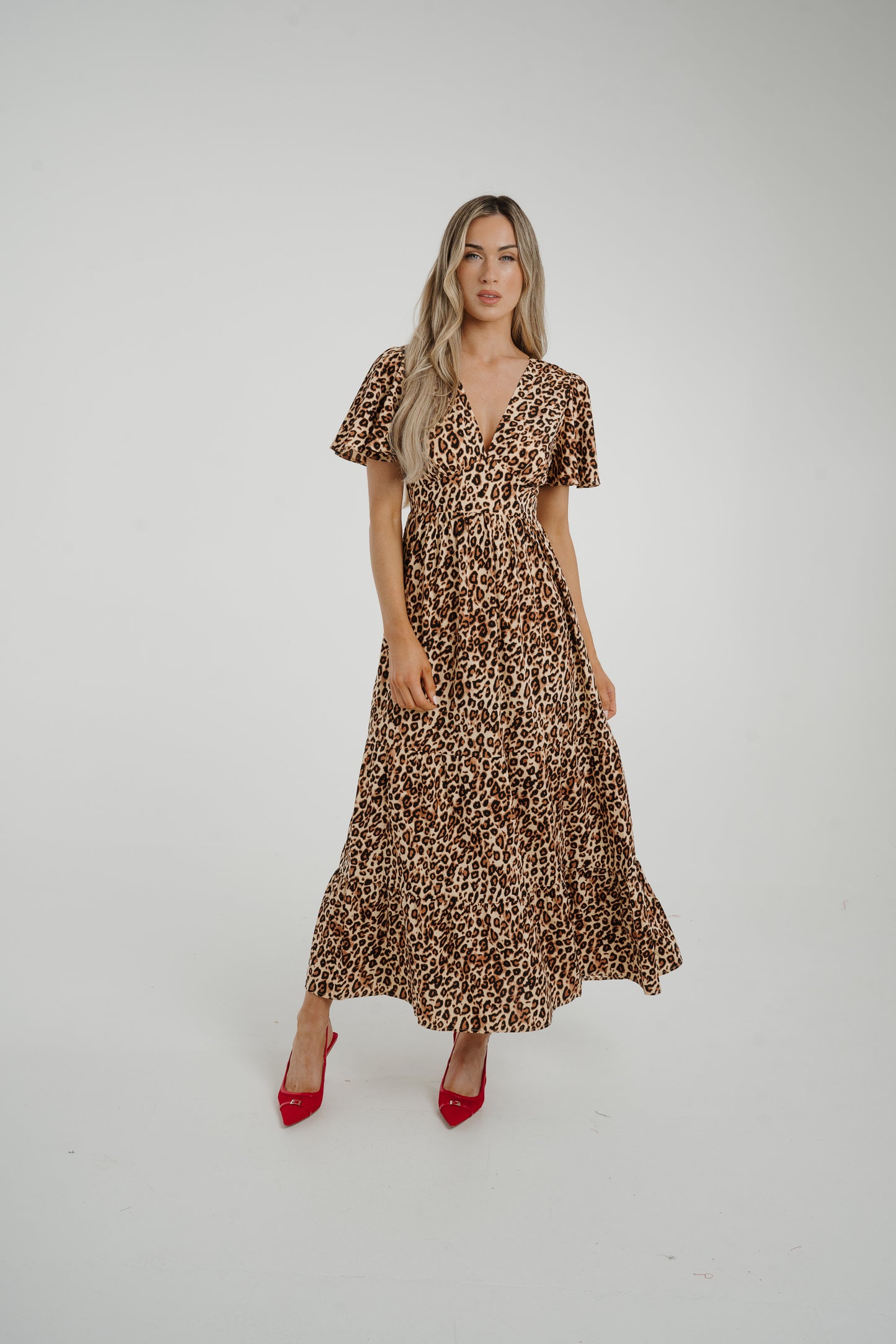 Ally Tiered Midi Dress In Leopard Print