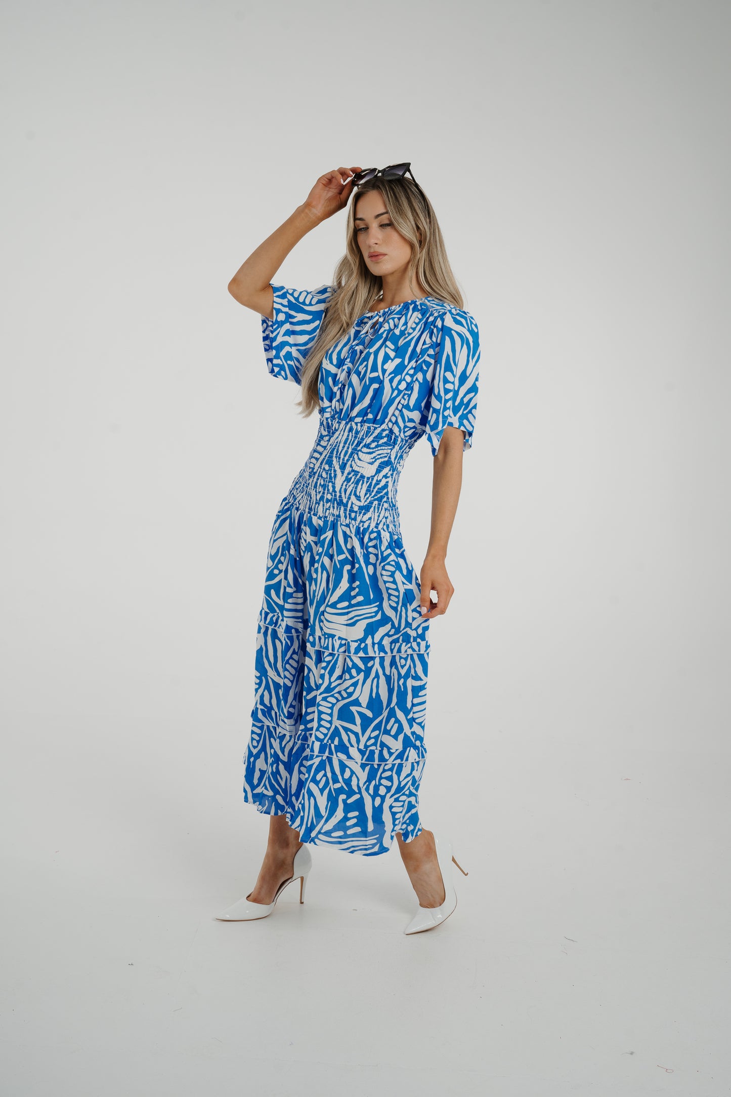 Willow Tiered Dress In Blue Print