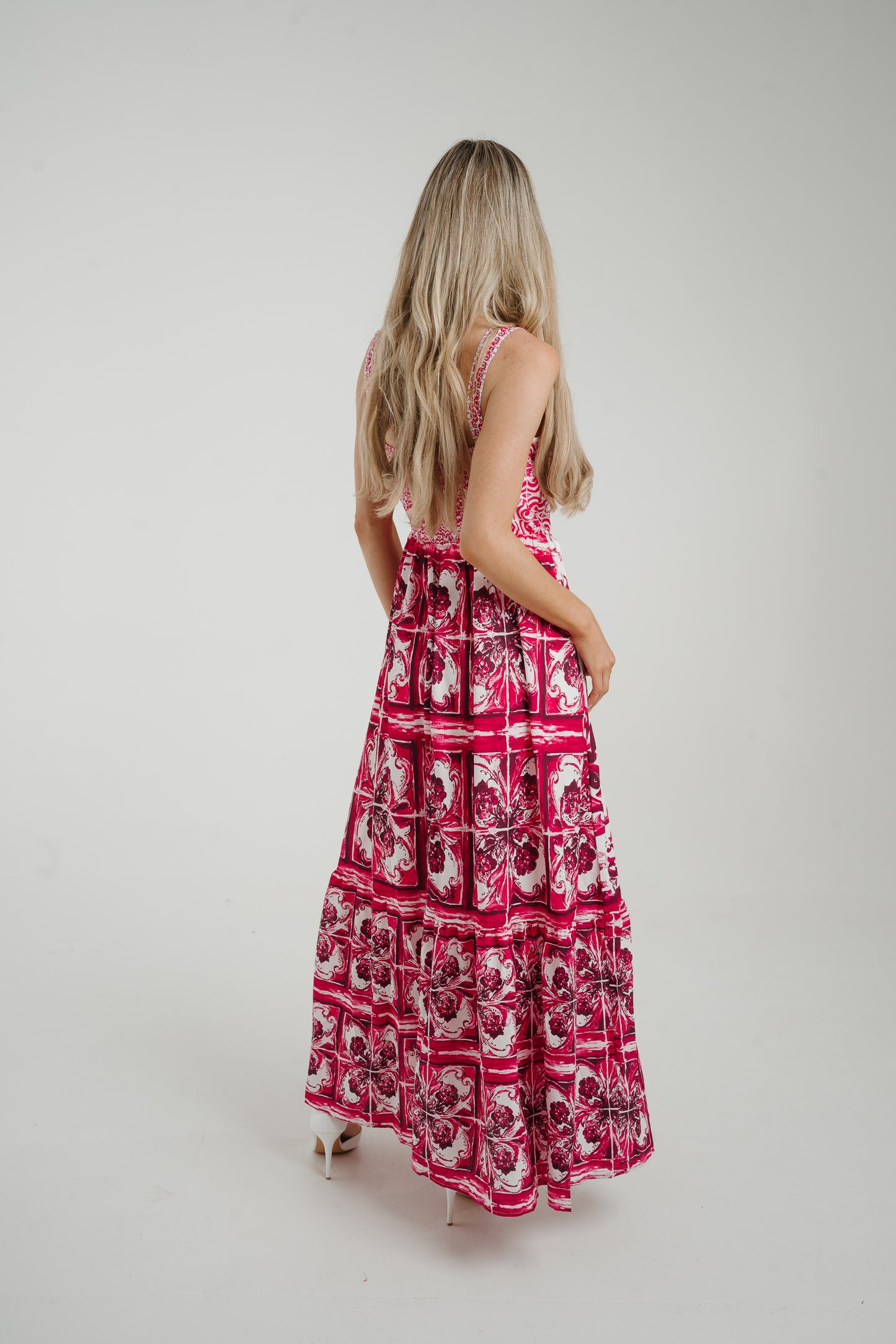 Flynn Tiered Maxi Dress In Pink Print