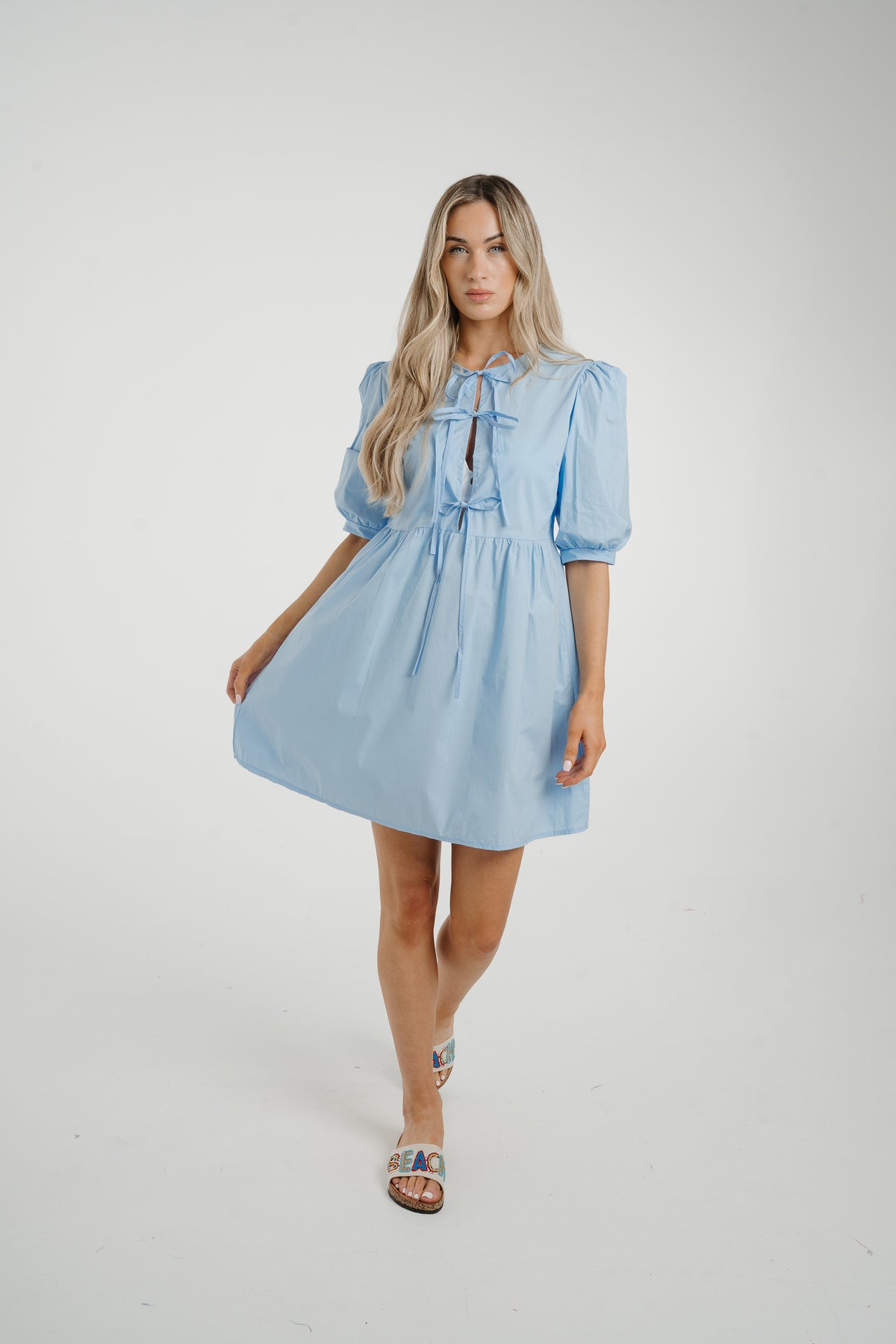 Leona Bow Front Dress In Blue