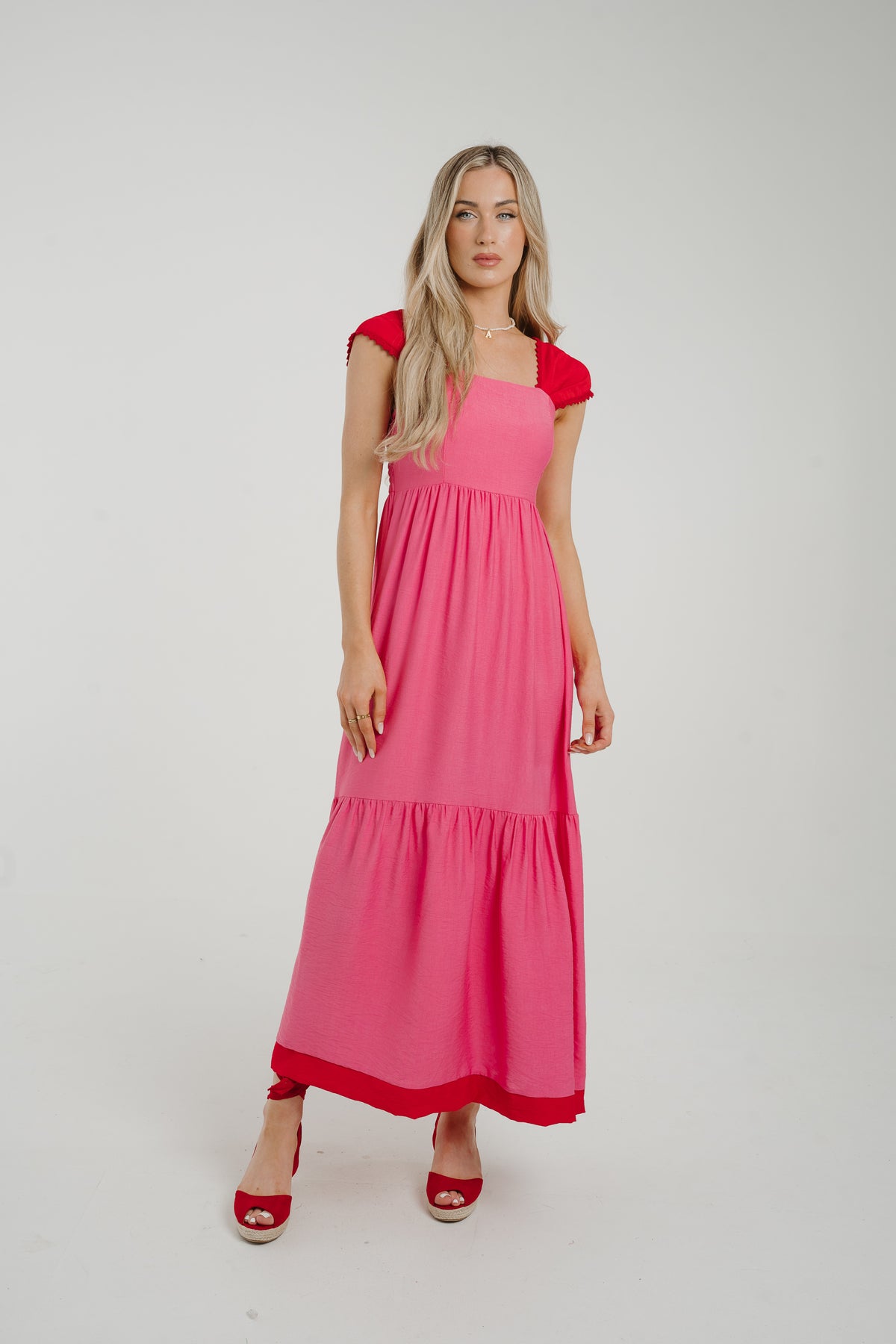 Caitlyn Midi Dress In Pink & Red