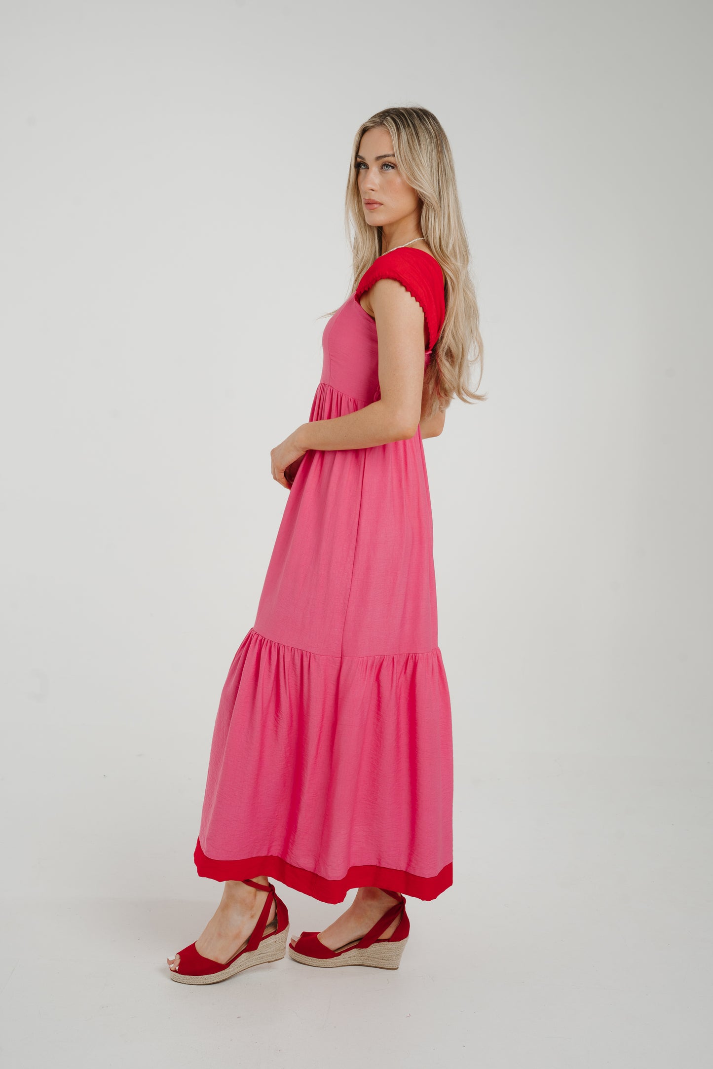 Caitlyn Midi Dress In Pink & Red