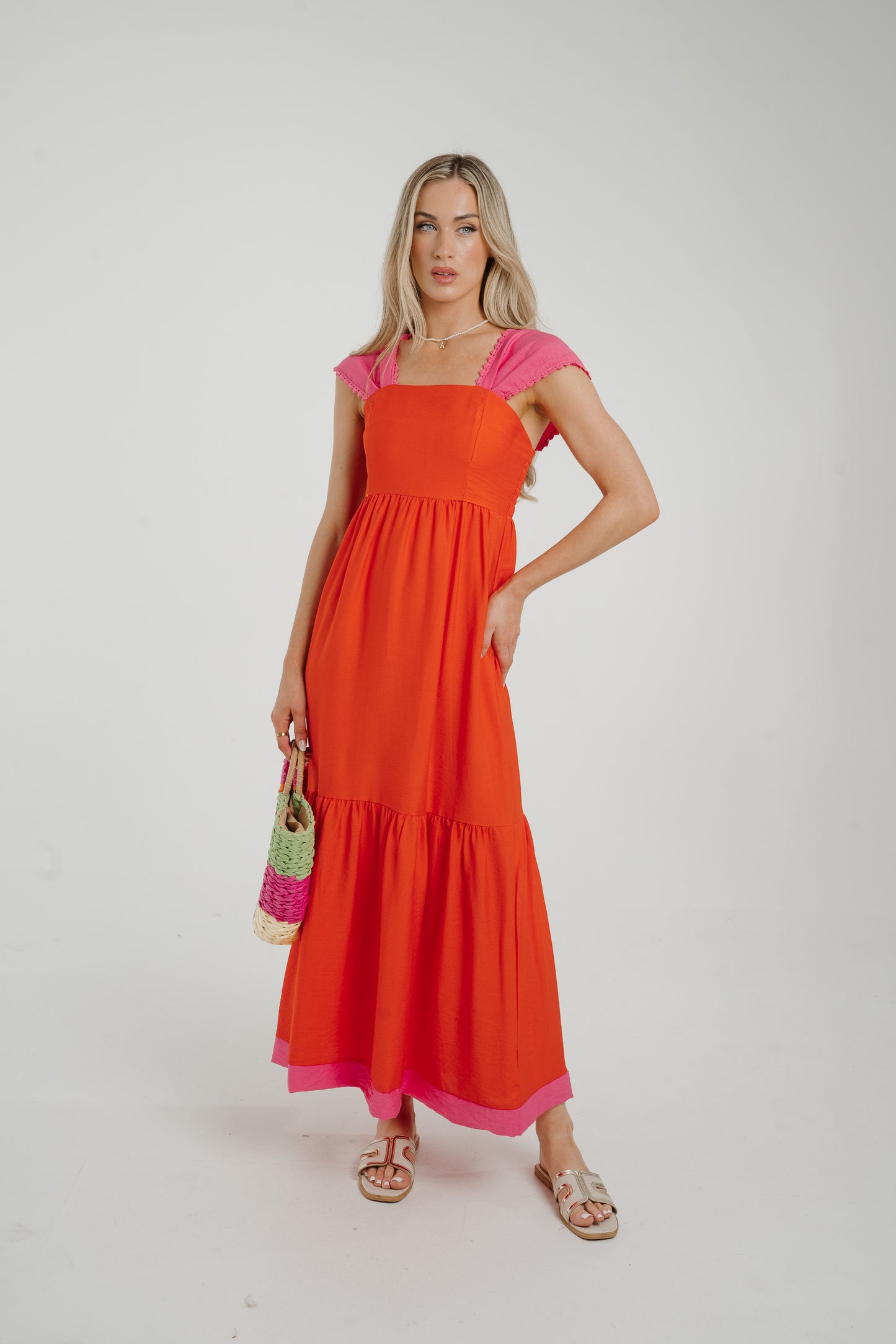 Caitlyn Midi Dress In Orange & Pink