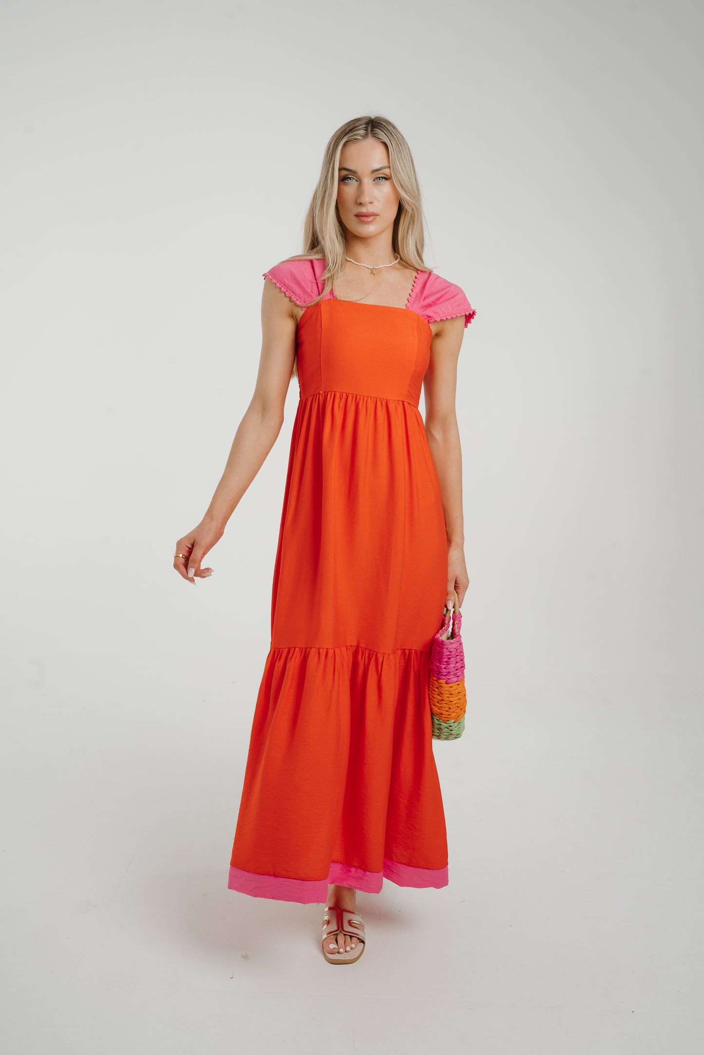 Caitlyn Midi Dress In Orange & Pink