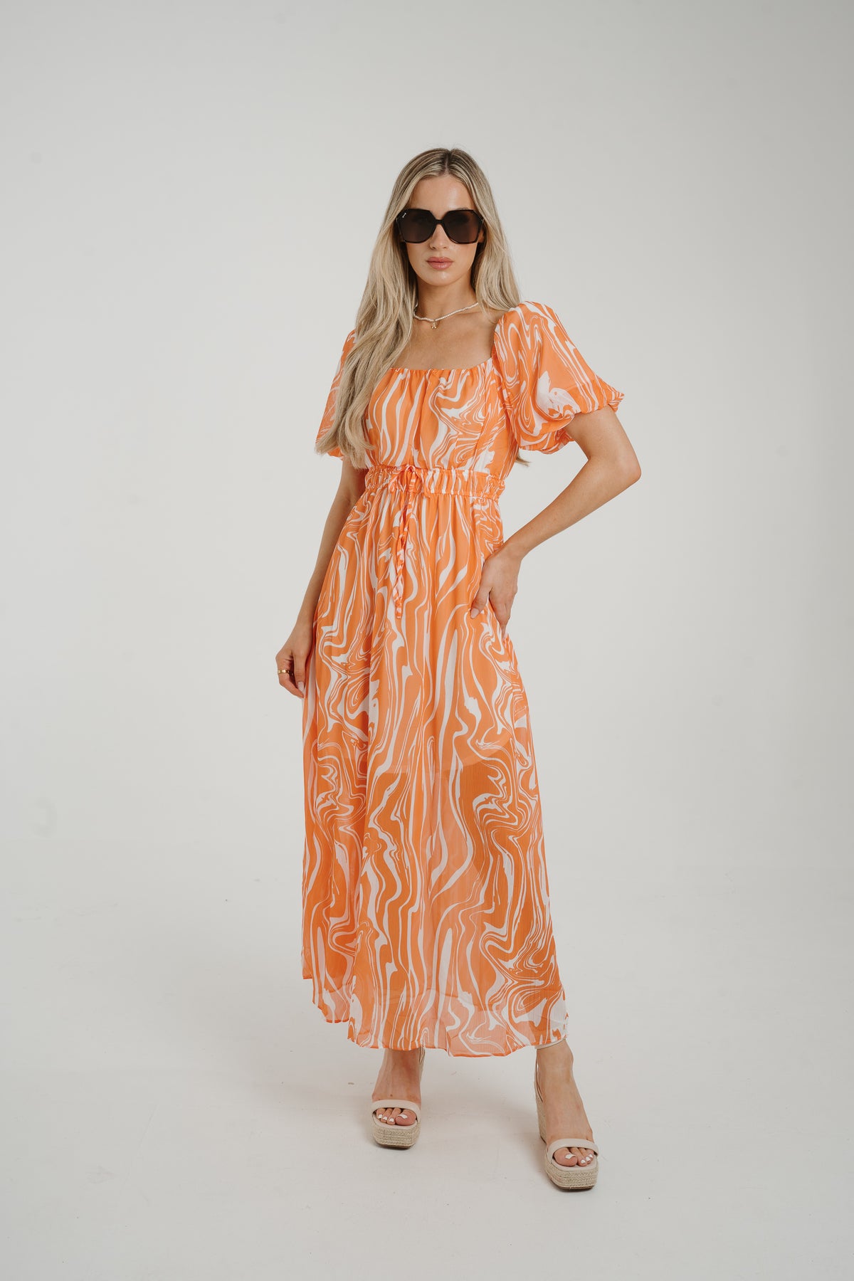 Aria Printed Dress In Orange Mix