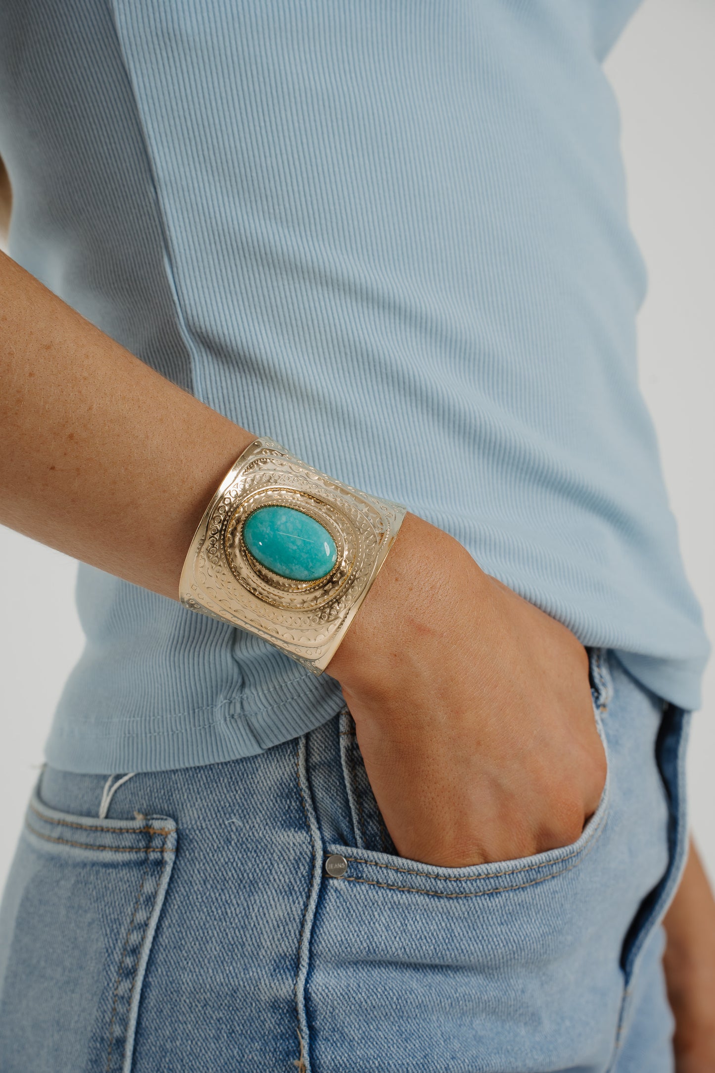 Cameron Turquoise Stone Cuff In Gold