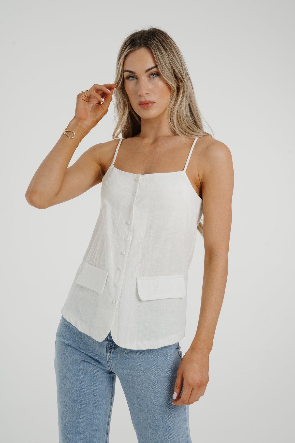 Elsa Button Front Cami In White
