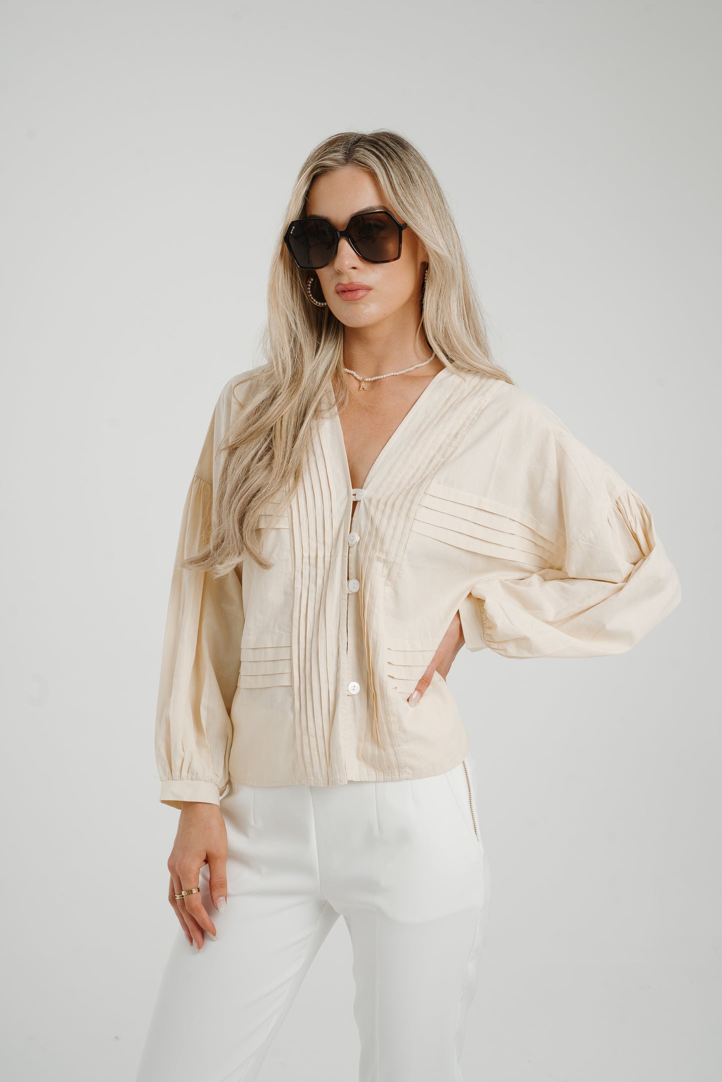 Caitlyn Puff Sleeve Blouse In Neutral