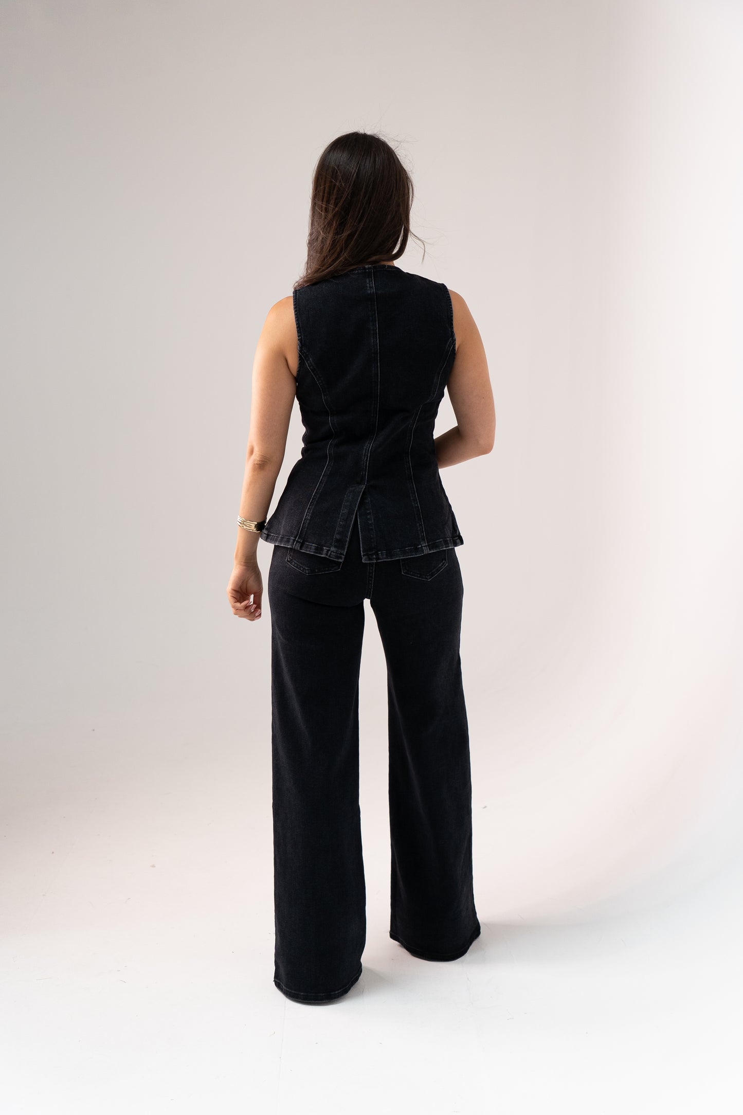 Love Laura Denim Waistcoat In Black Wash