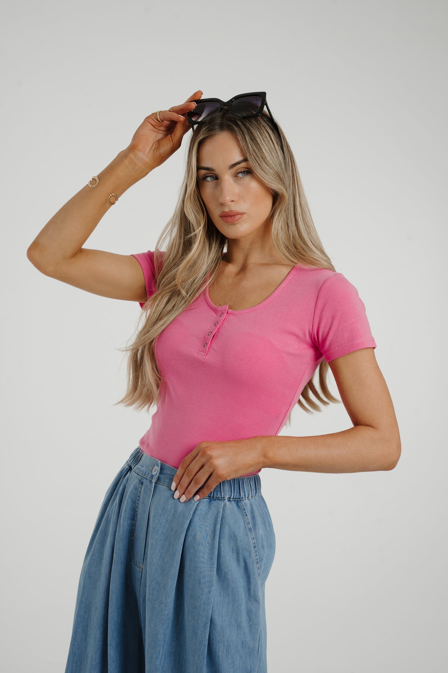 Ally Ribbed Top In Pink
