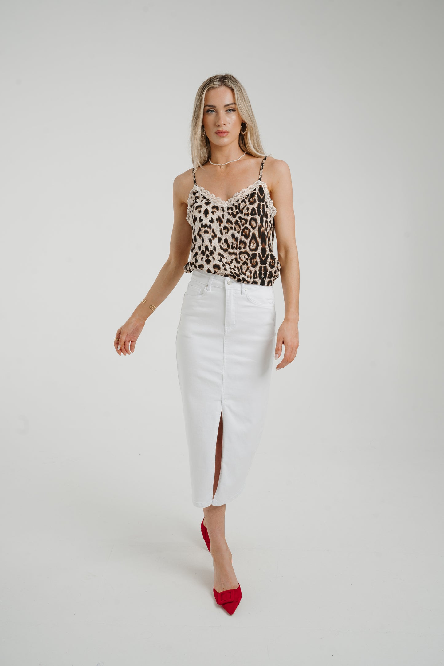 Naomi Denim Midi Skirt In White
