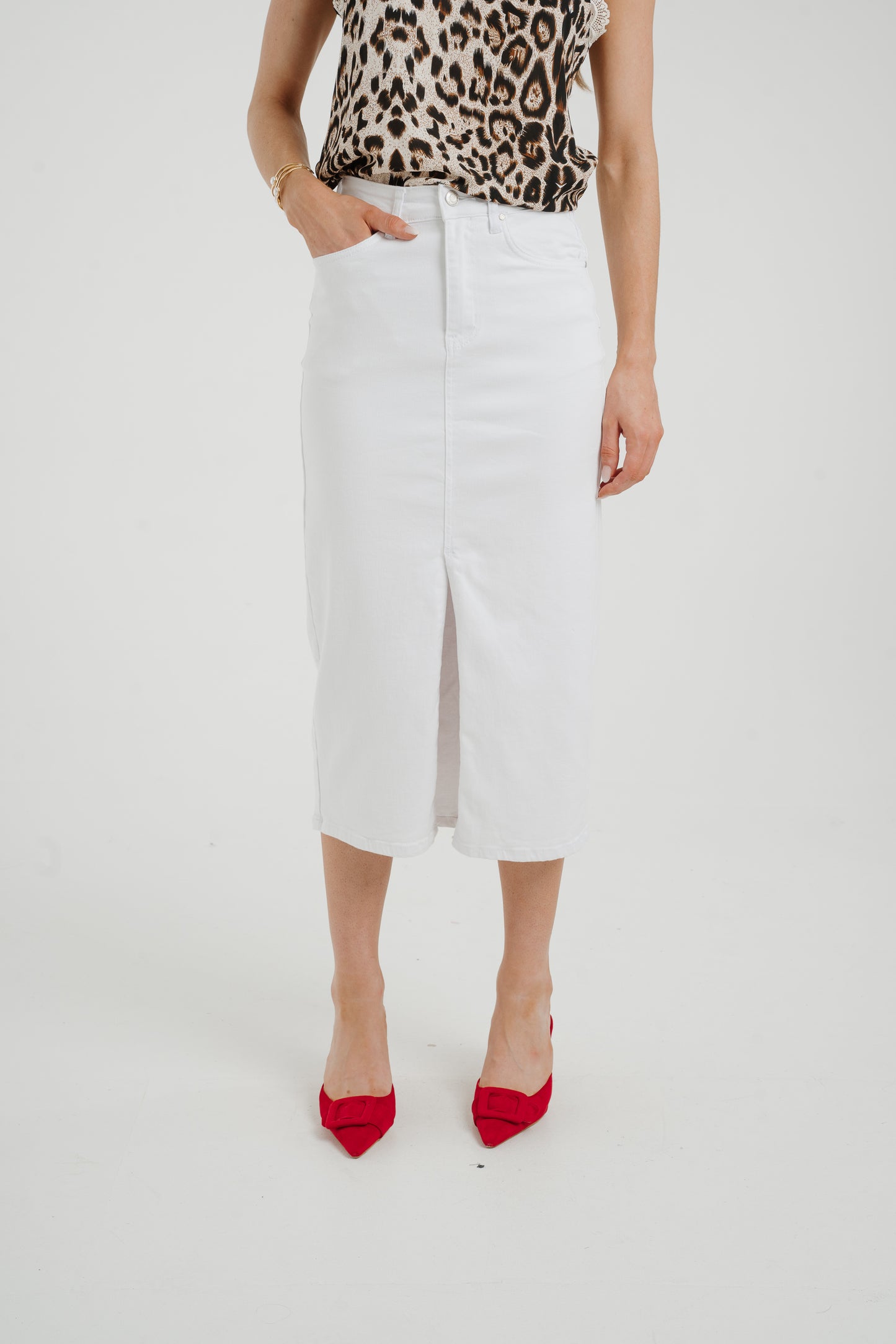 Naomi Denim Midi Skirt In White